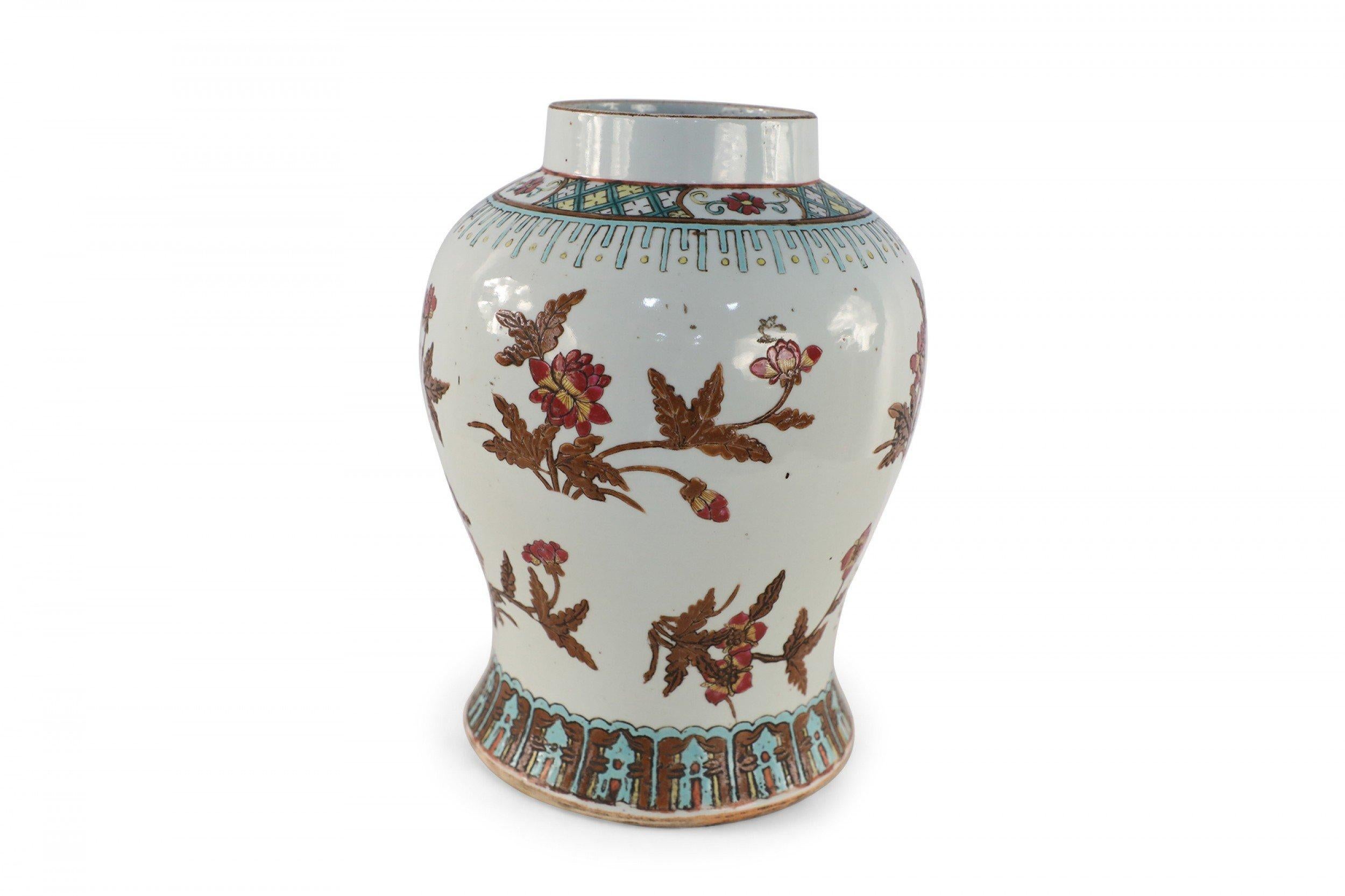 Chinese White and Umber Floral Motif Porcelain Vase In Good Condition For Sale In New York, NY