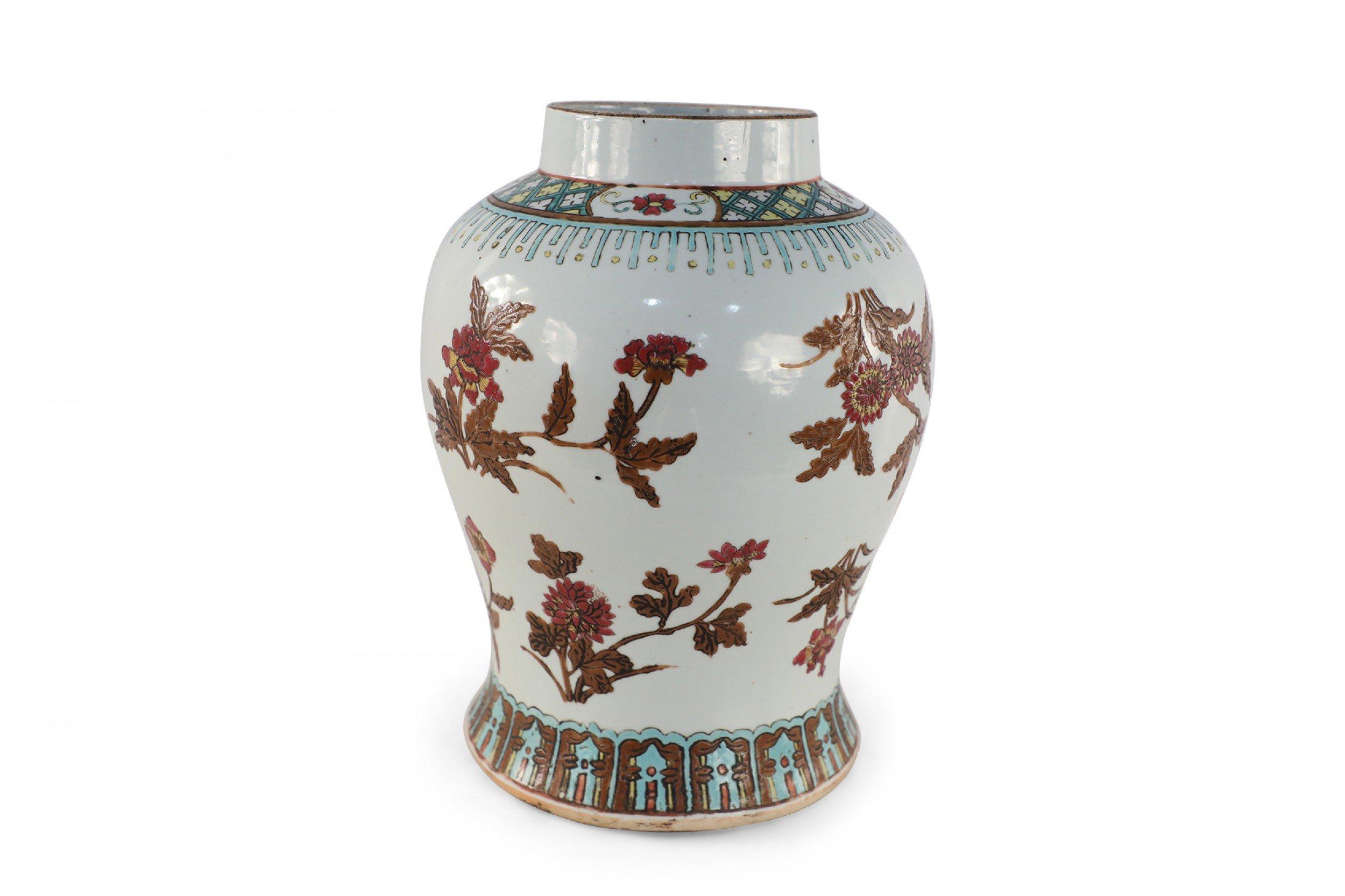Chinese White and Umber Floral Motif Porcelain Vase For Sale 1
