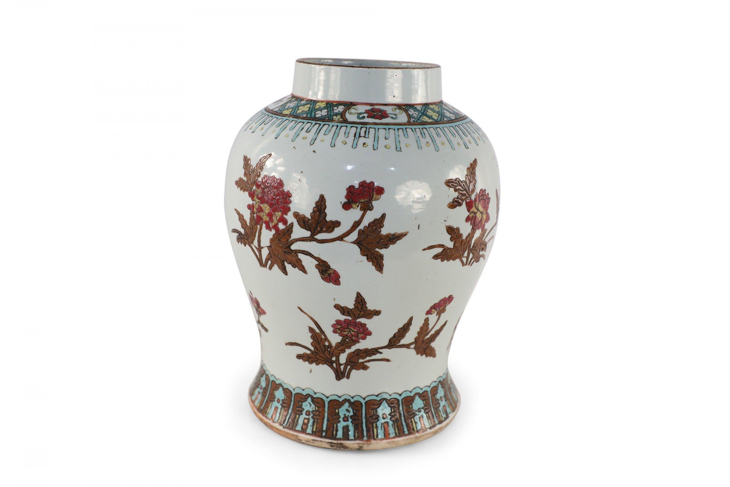 Chinese White and Umber Floral Motif Porcelain Vase For Sale 2