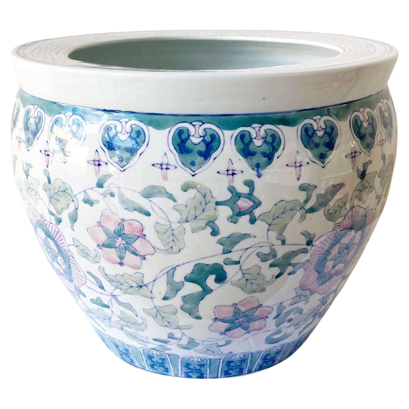 Chinesisch Weiß Blau & Rosa Lotus Vase