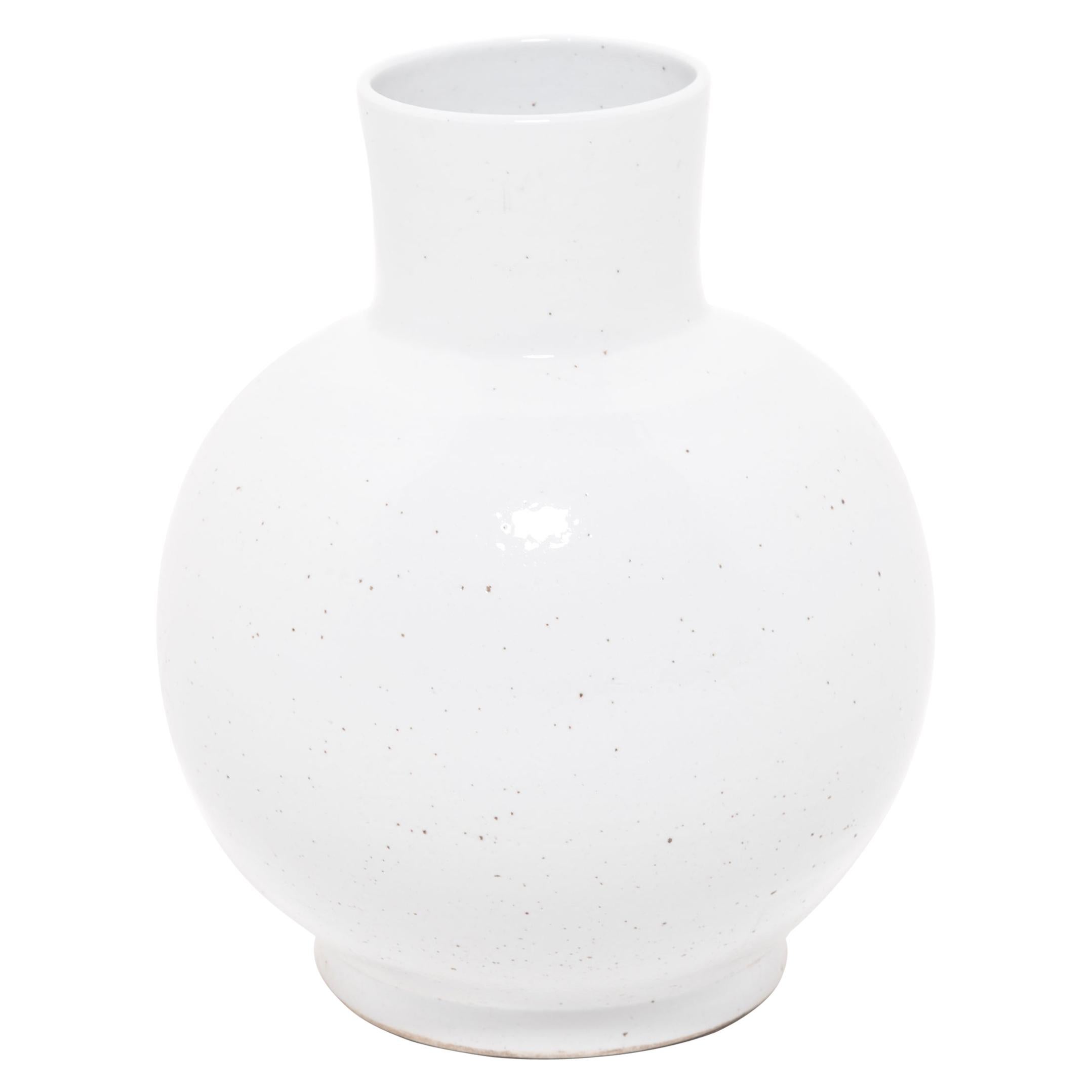 White Glazed Ball Vase For Sale