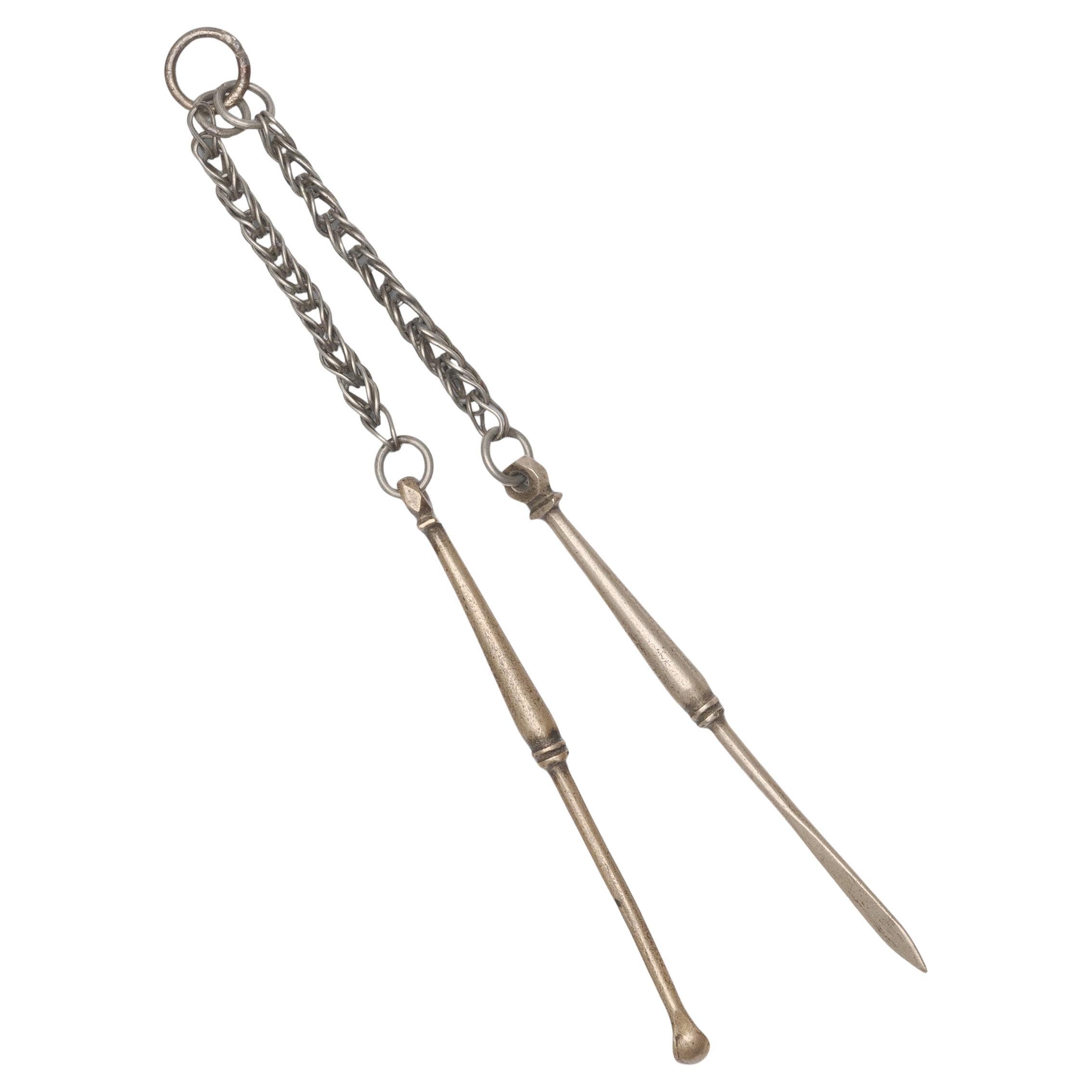 Chinese White Brass Opium Tool Set, c. 1900