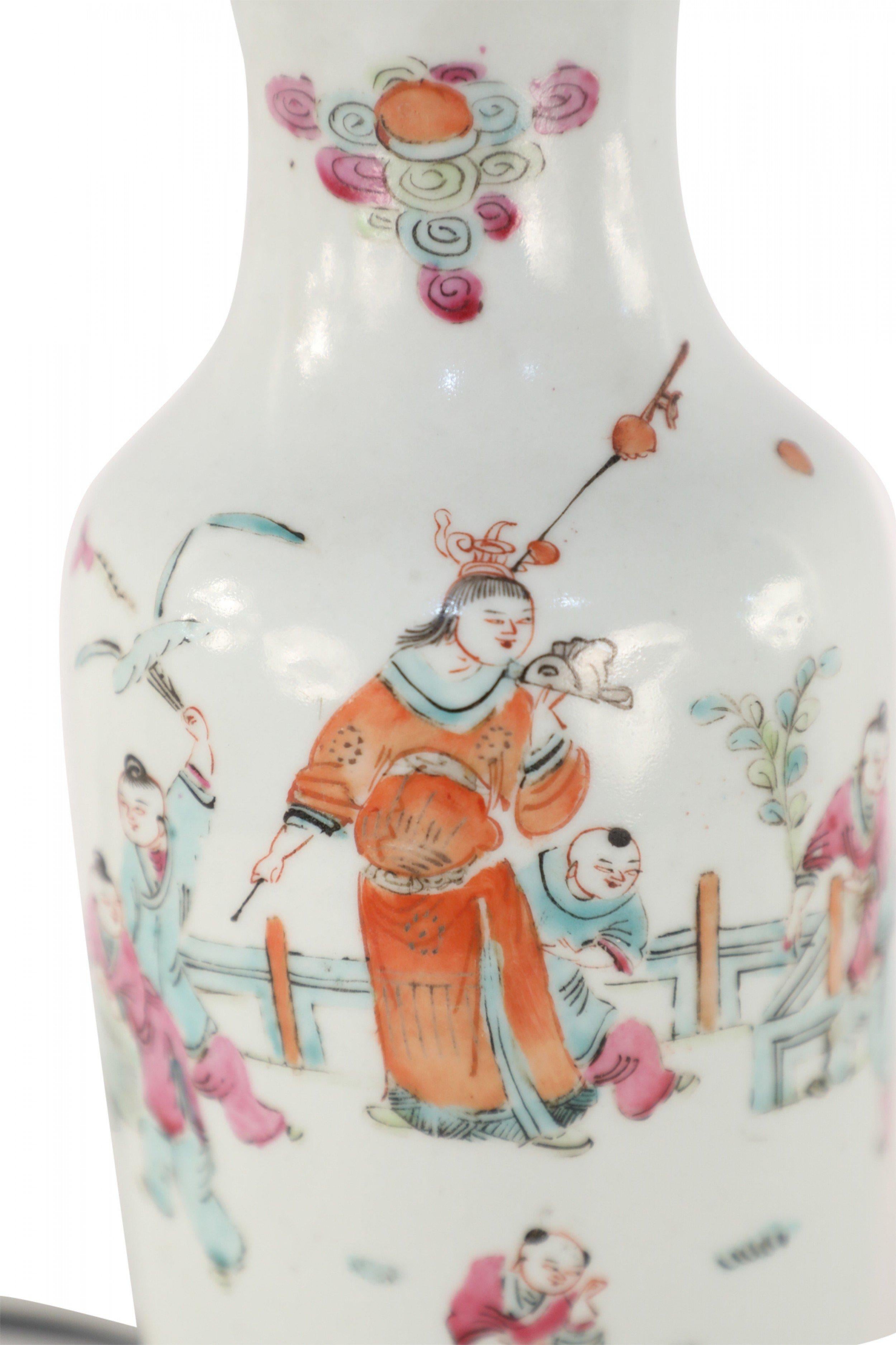 Chinese White Figurative Scene Porcelain Table Lamp For Sale 3