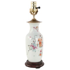 Chinese White Figurative Scene Porcelain Table Lamp