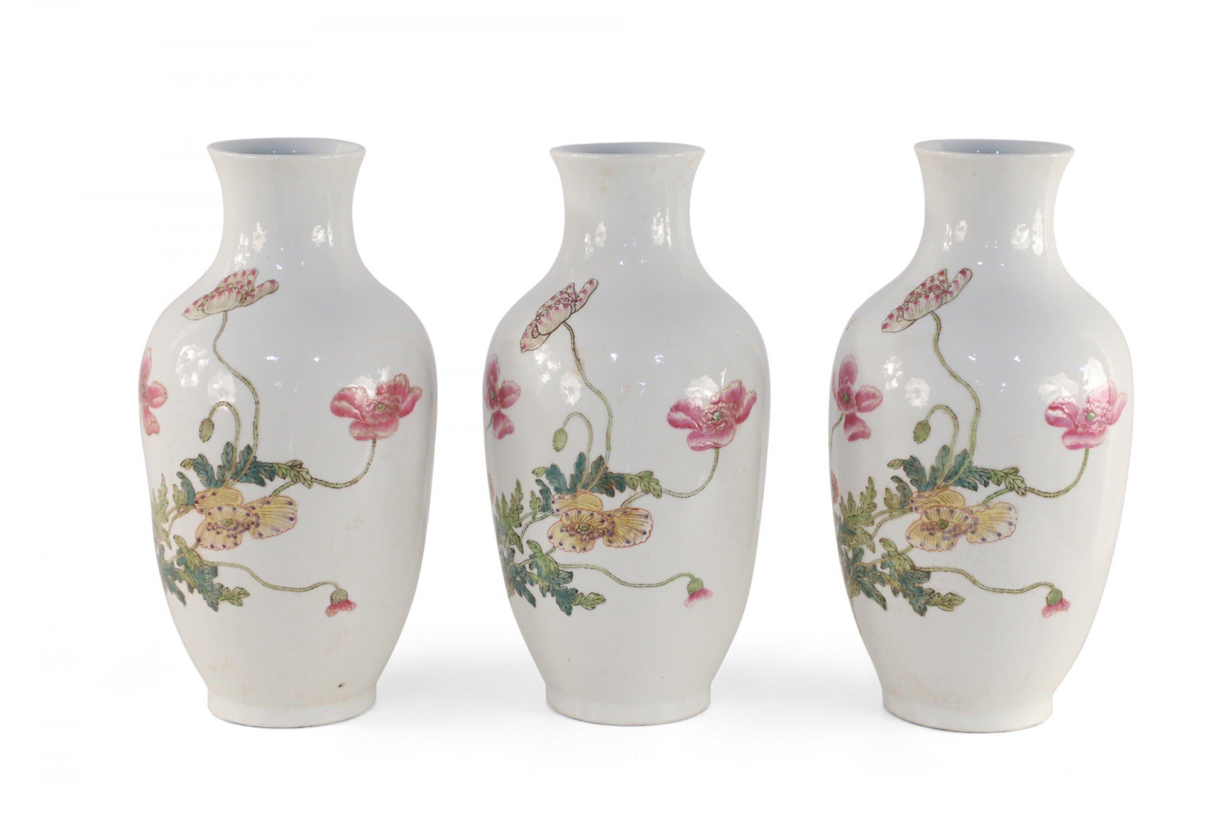 20th Century Chinese White Floral and Butterfly Patterned Porcelain Vases For Sale