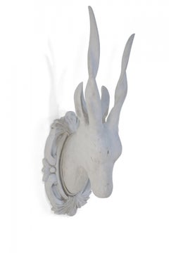 Chinese White Gesso Horned Antelope Head Wall Plaque