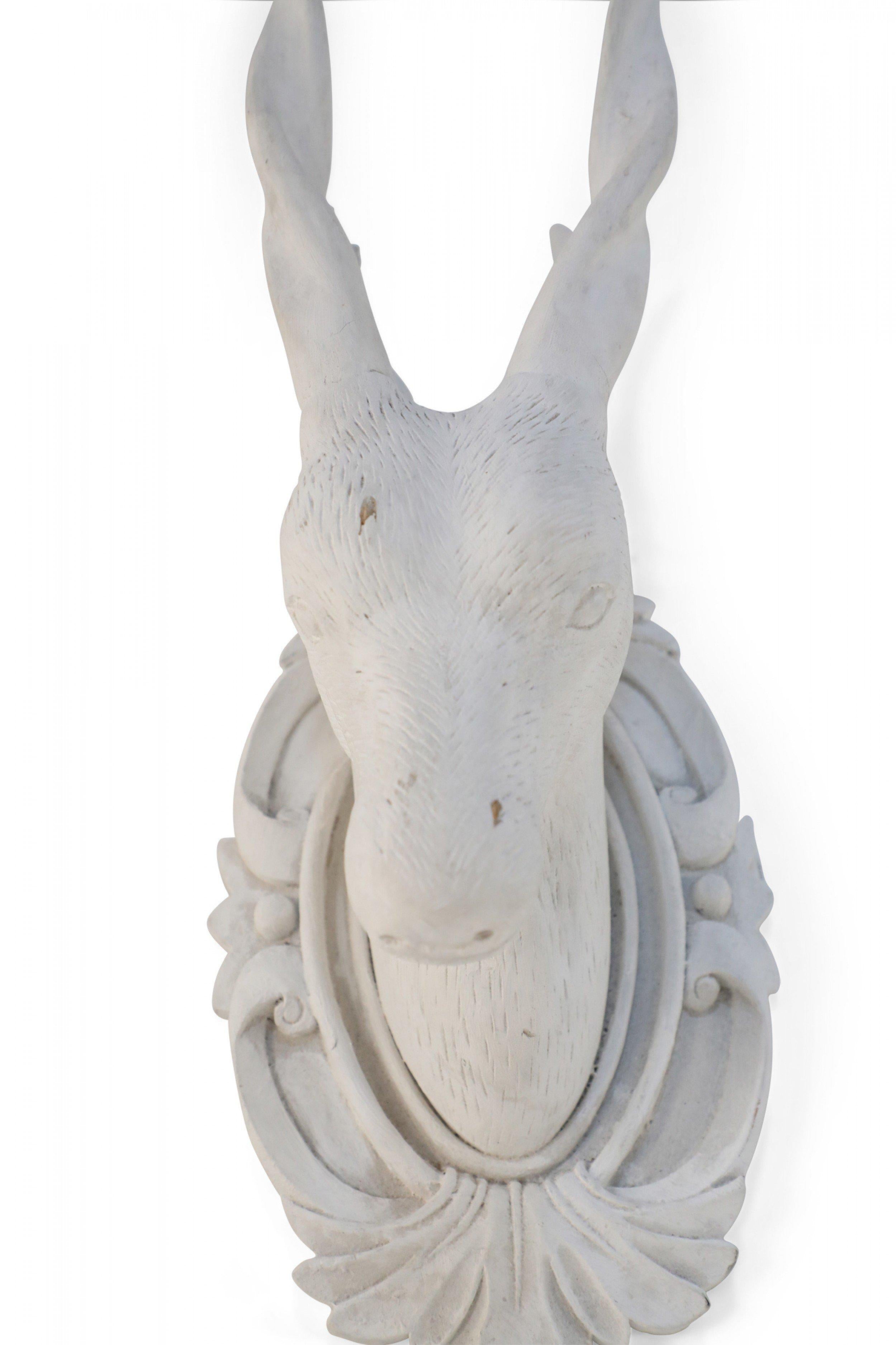 Chinese Export Chinese White Gesso Horned Antelope Head Wall Plaque For Sale