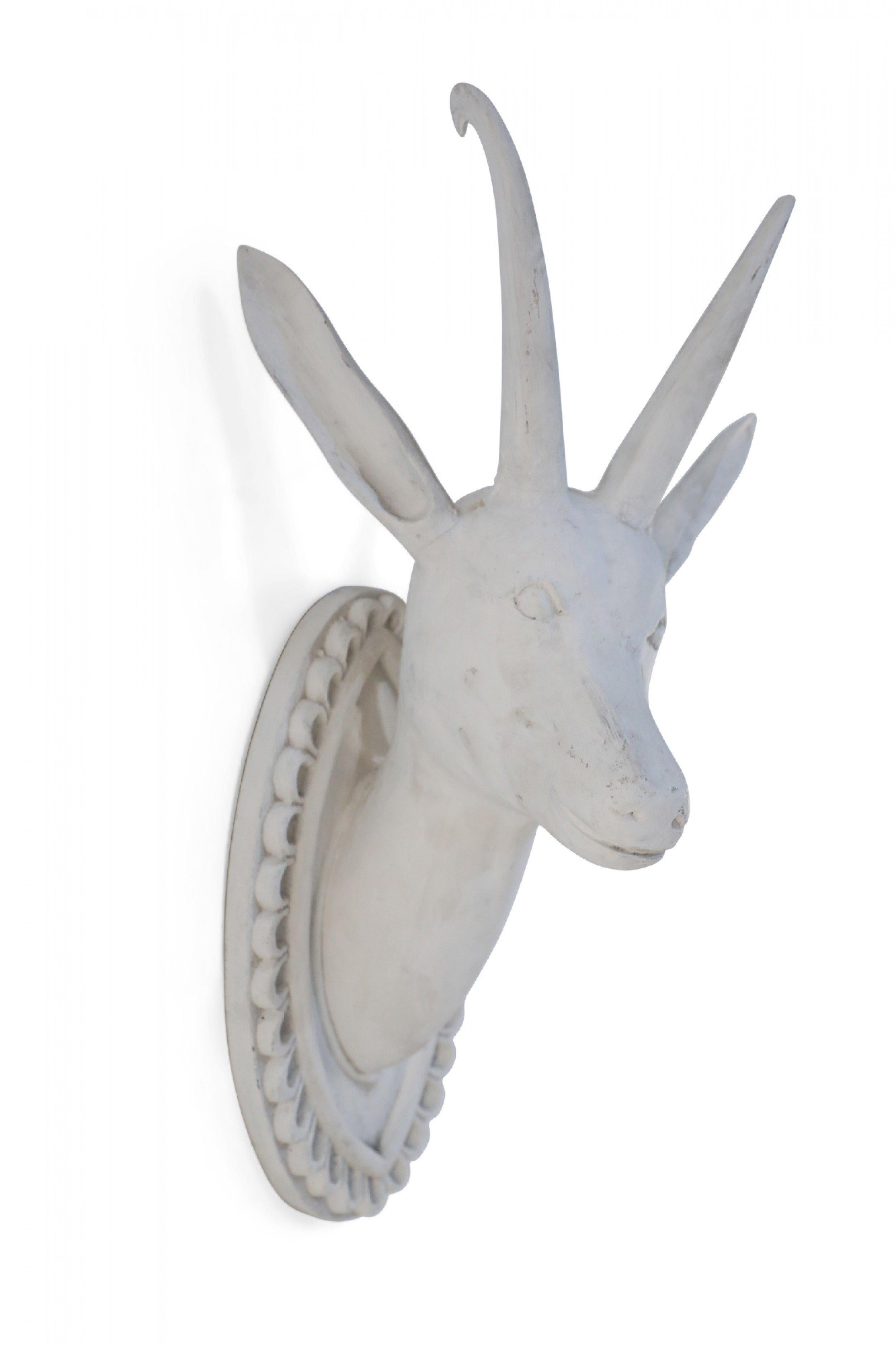 Chinese White Gesso Horned Goat Head Wall Plaque In Good Condition For Sale In New York, NY