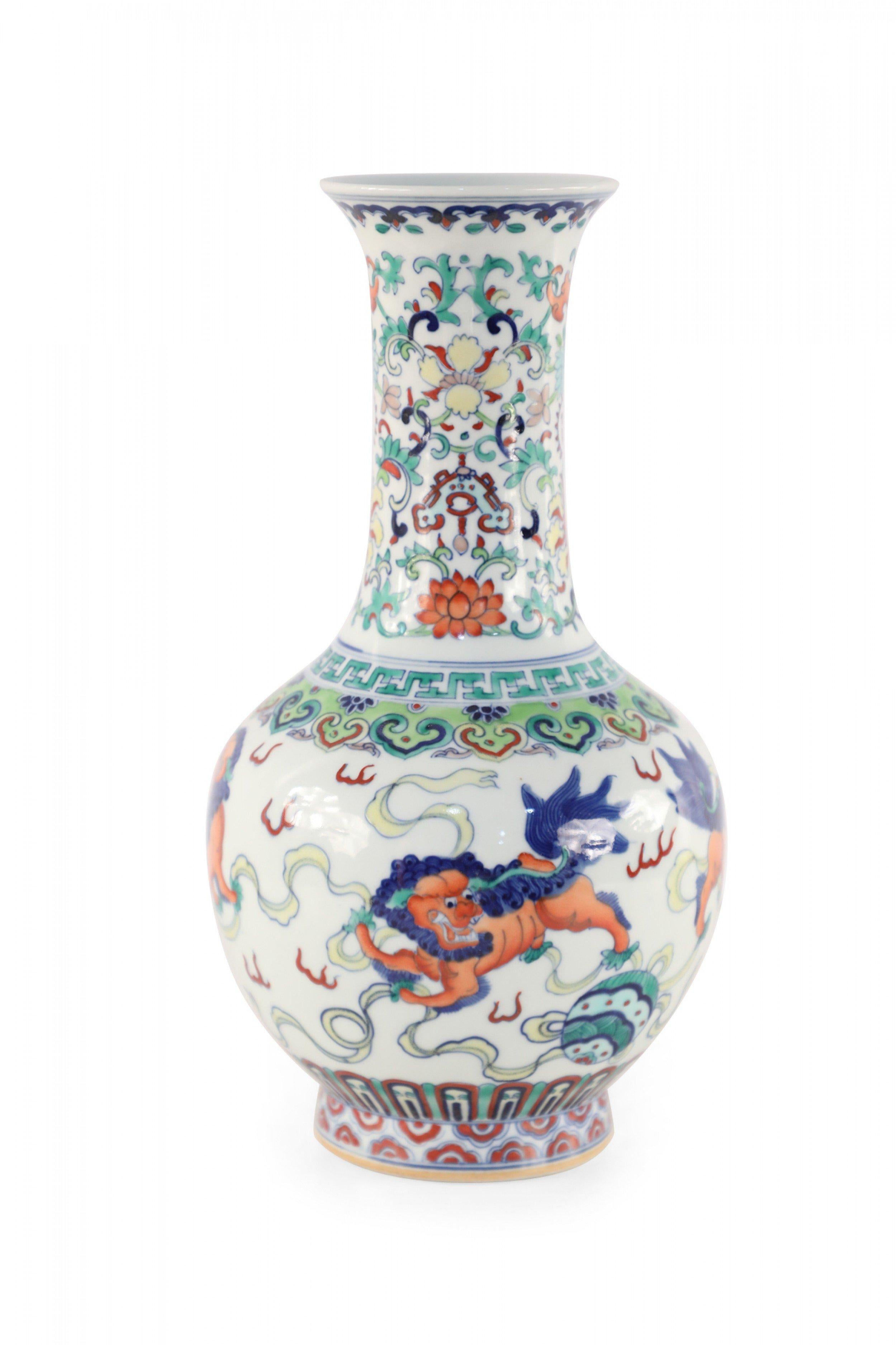 Chinese White Globular Kylin Motif Porcelain Vase For Sale 4