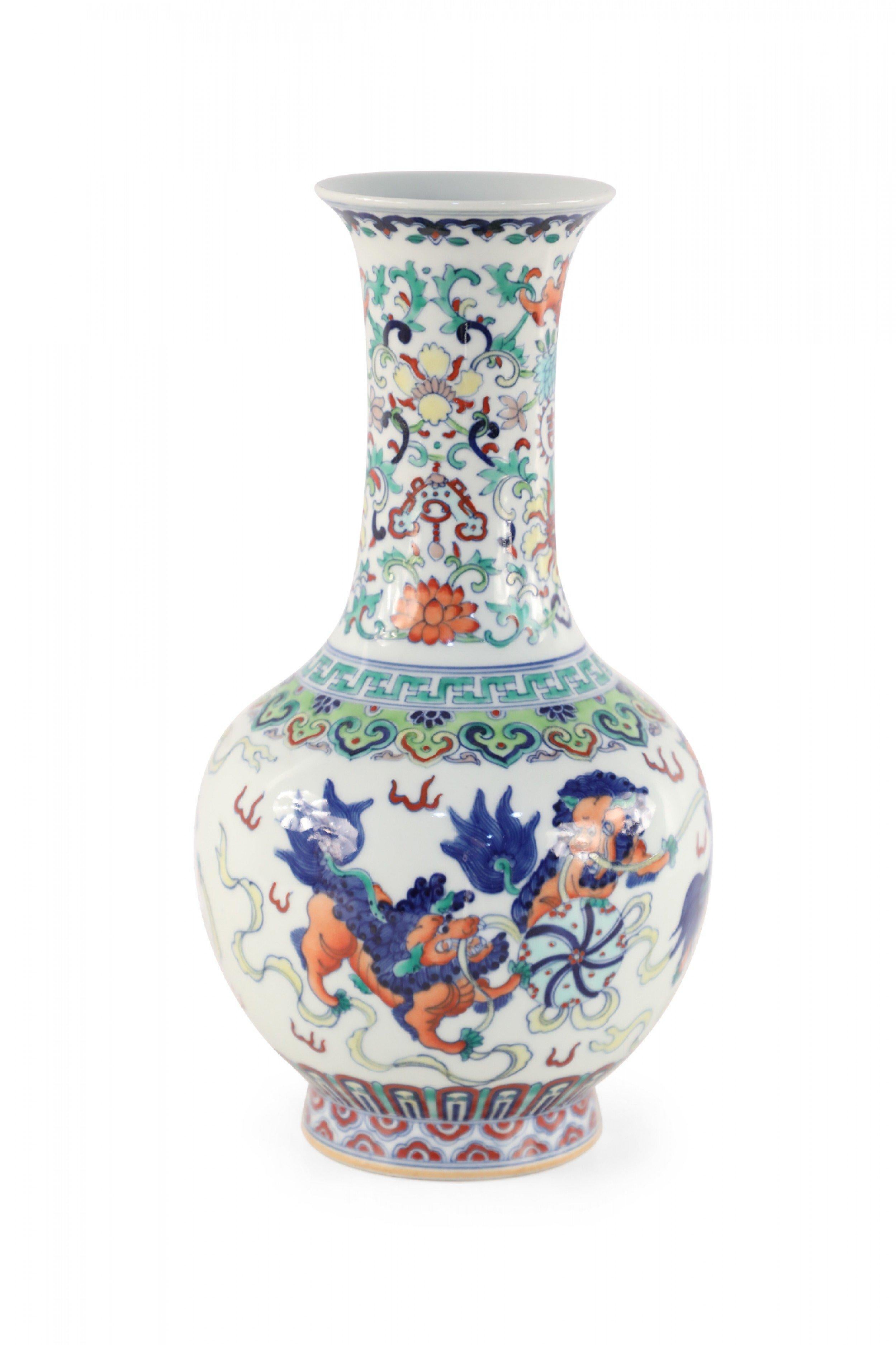 Chinese White Globular Kylin Motif Porcelain Vase For Sale 1