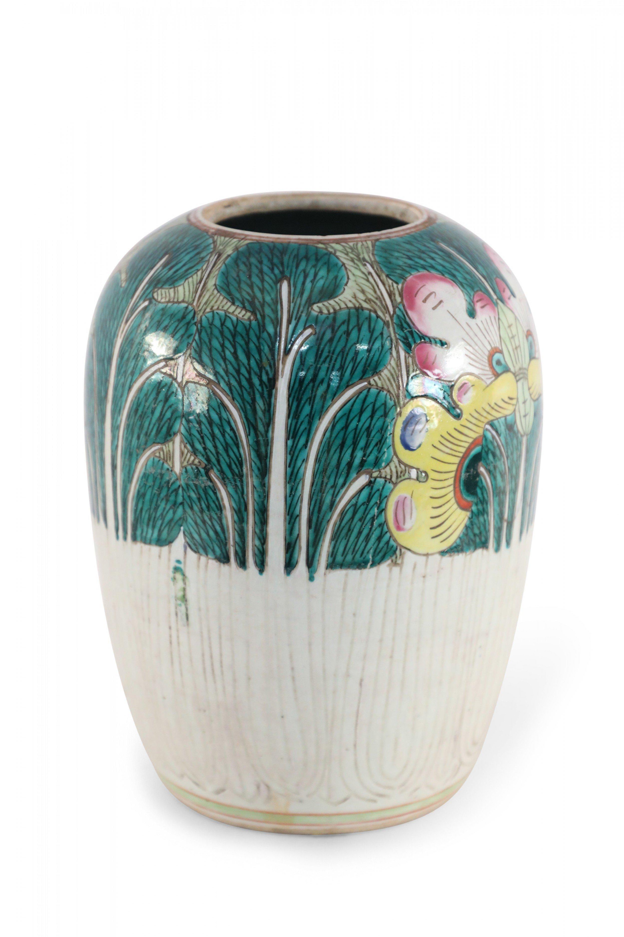Chinese Export Chinese White Green and Yellow Vegetal Winter Melon Porcelain Vase For Sale