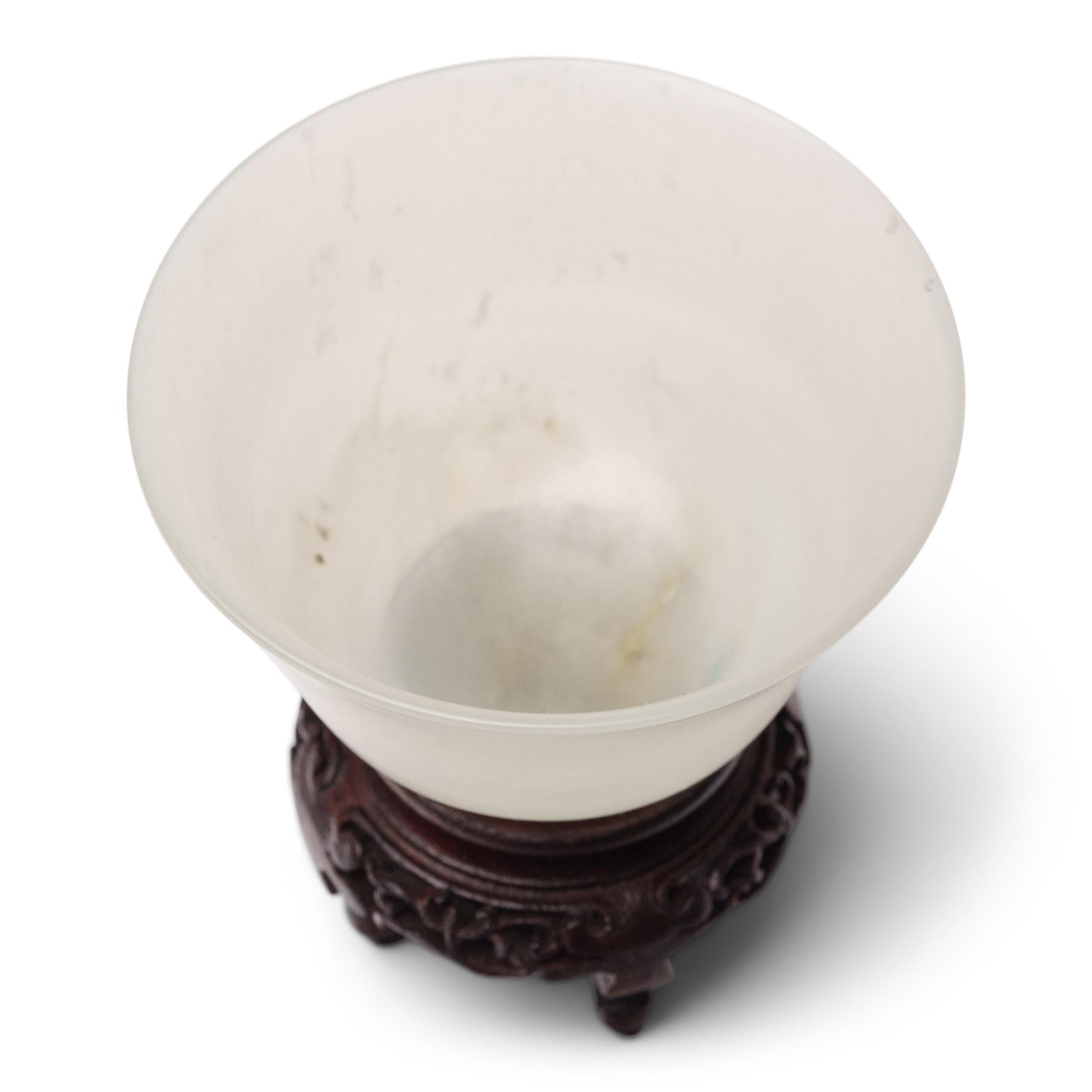 Minimalist Chinese White Jade Cup with Stand For Sale