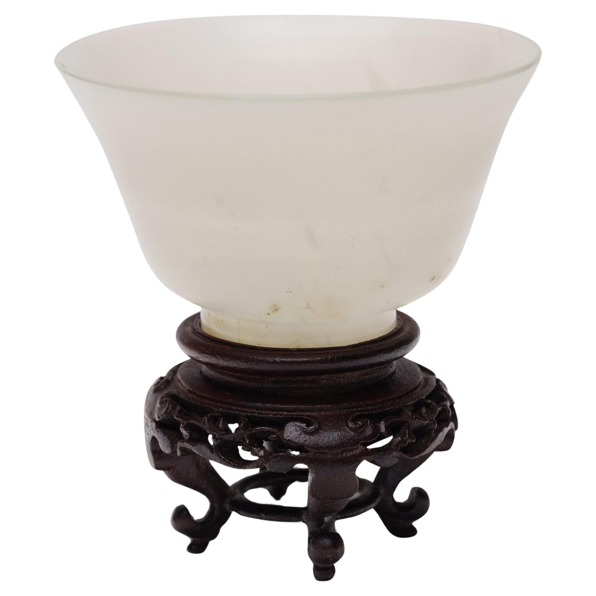 Chinese White Jade Cup with Stand