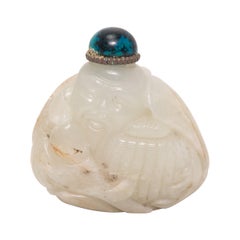 Antique Chinese White Jade Fisherman Snuff Bottle