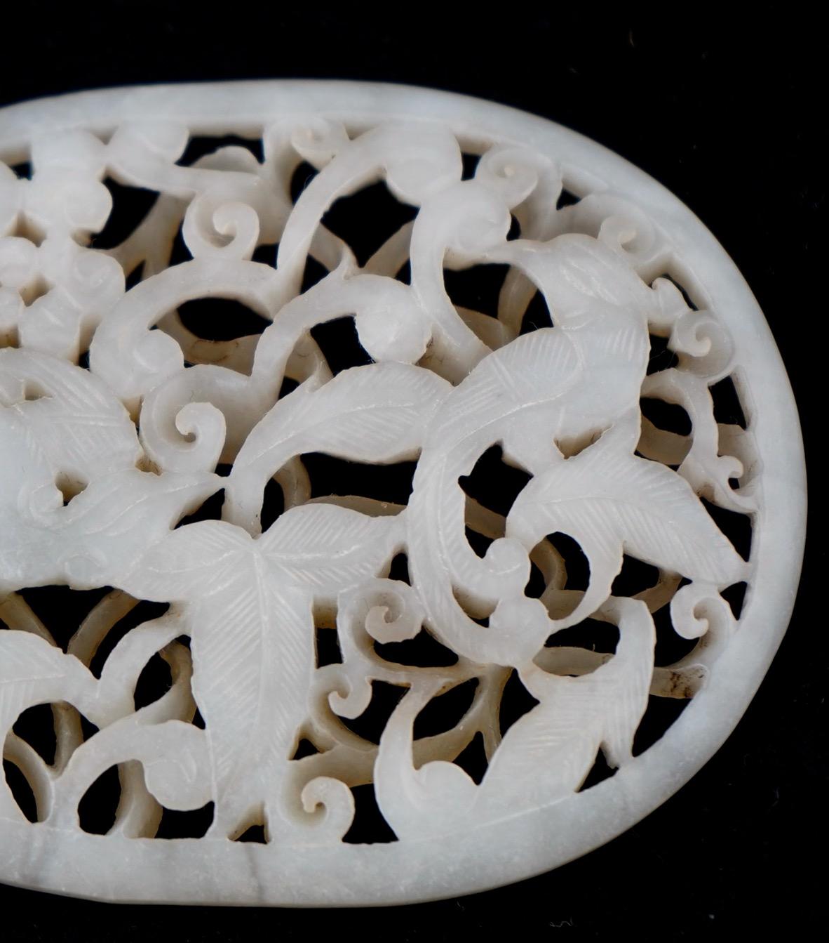 Chinese Export Chinese White Jade Open Late Qing Dynasty Plaque For Sale
