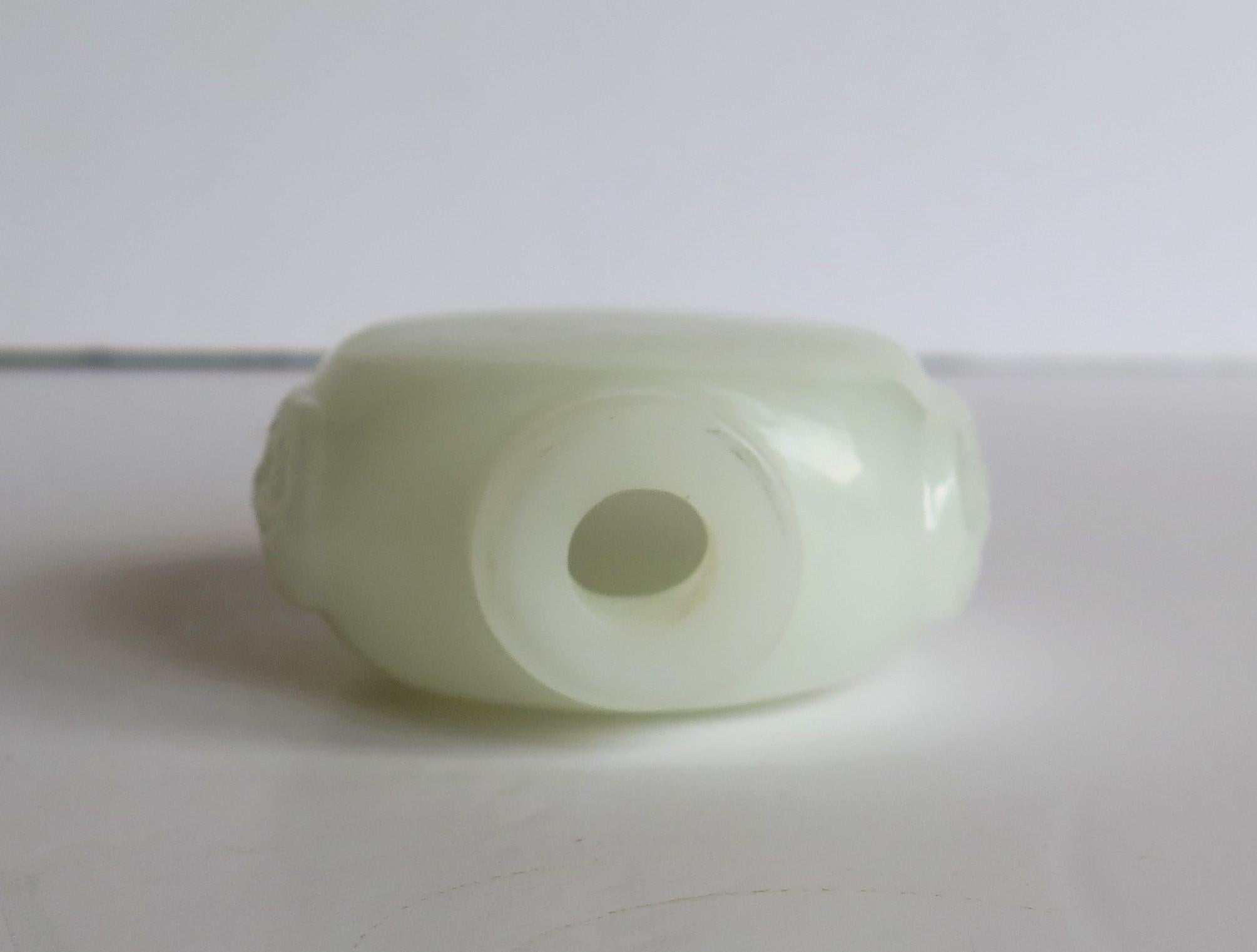 Chinese White Jade Snuff Bottle, Hand Carved with Red Stone Spoon Top   5