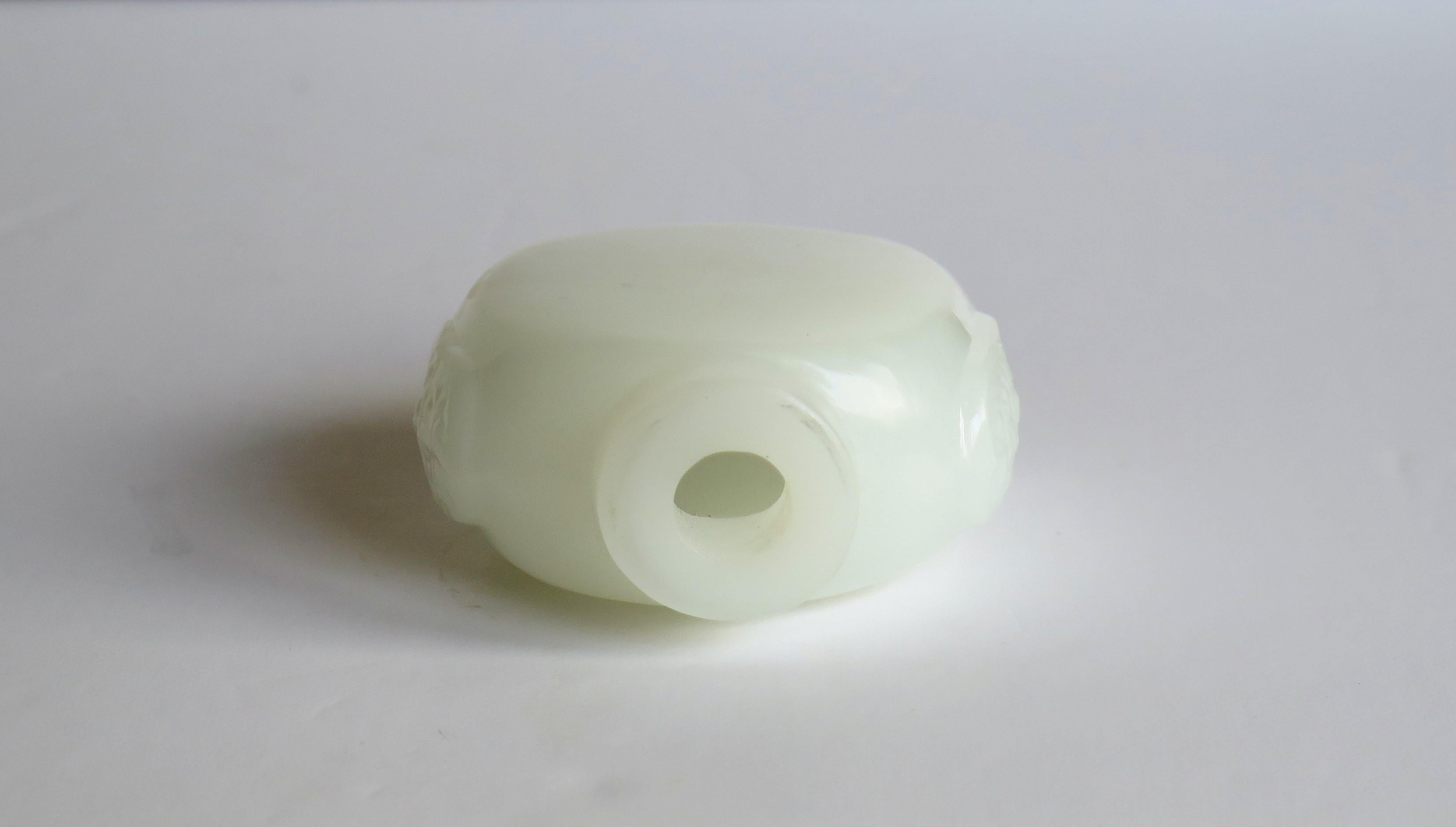 Chinese White Jade Snuff Bottle, Hand Carved with Red Stone Spoon Top   6