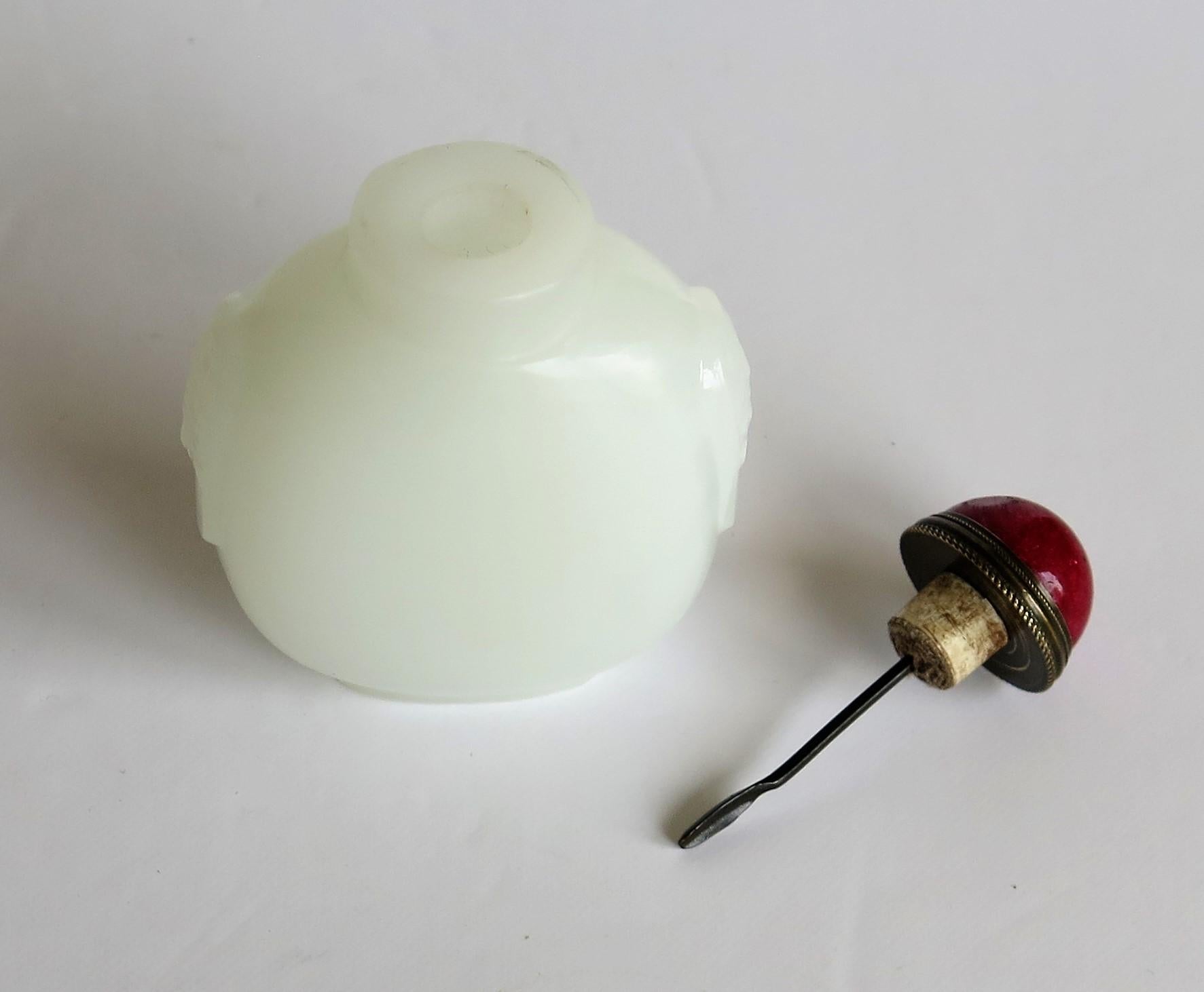 Chinese White Jade Snuff Bottle, Hand Carved with Red Stone Spoon Top   8