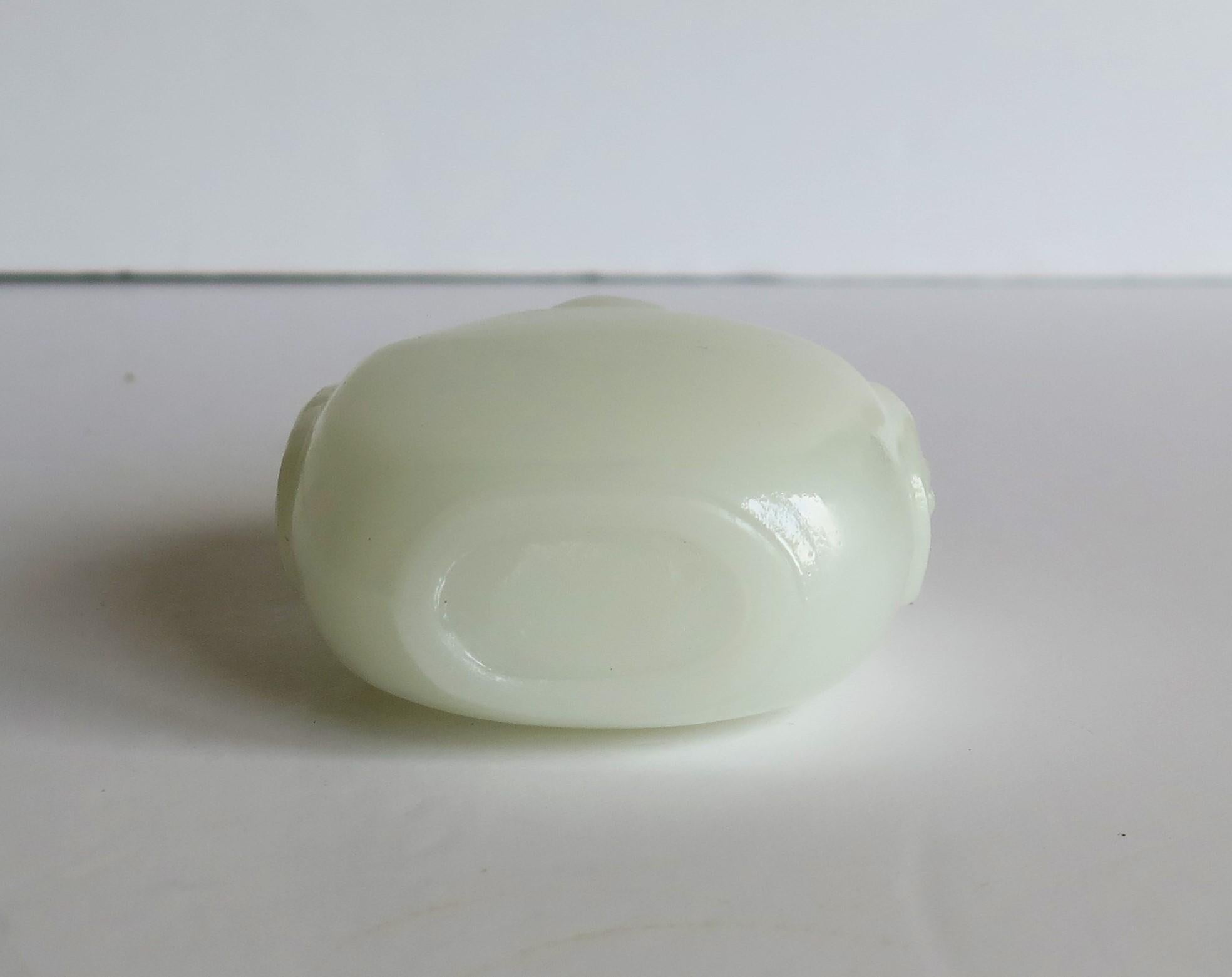Chinese White Jade Snuff Bottle, Hand Carved with Red Stone Spoon Top   12
