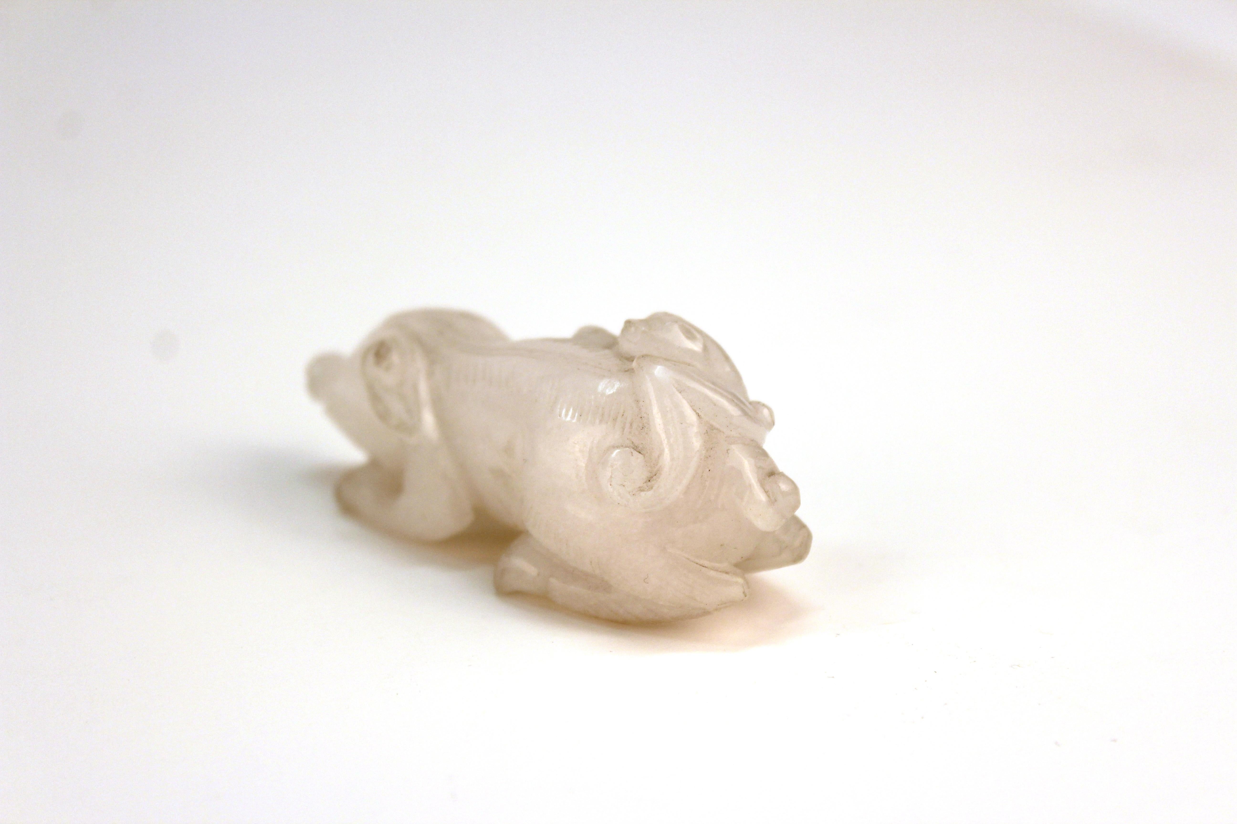 Chinese Export Chinese White Jadeite Sculpture of a Small Pig with Bat