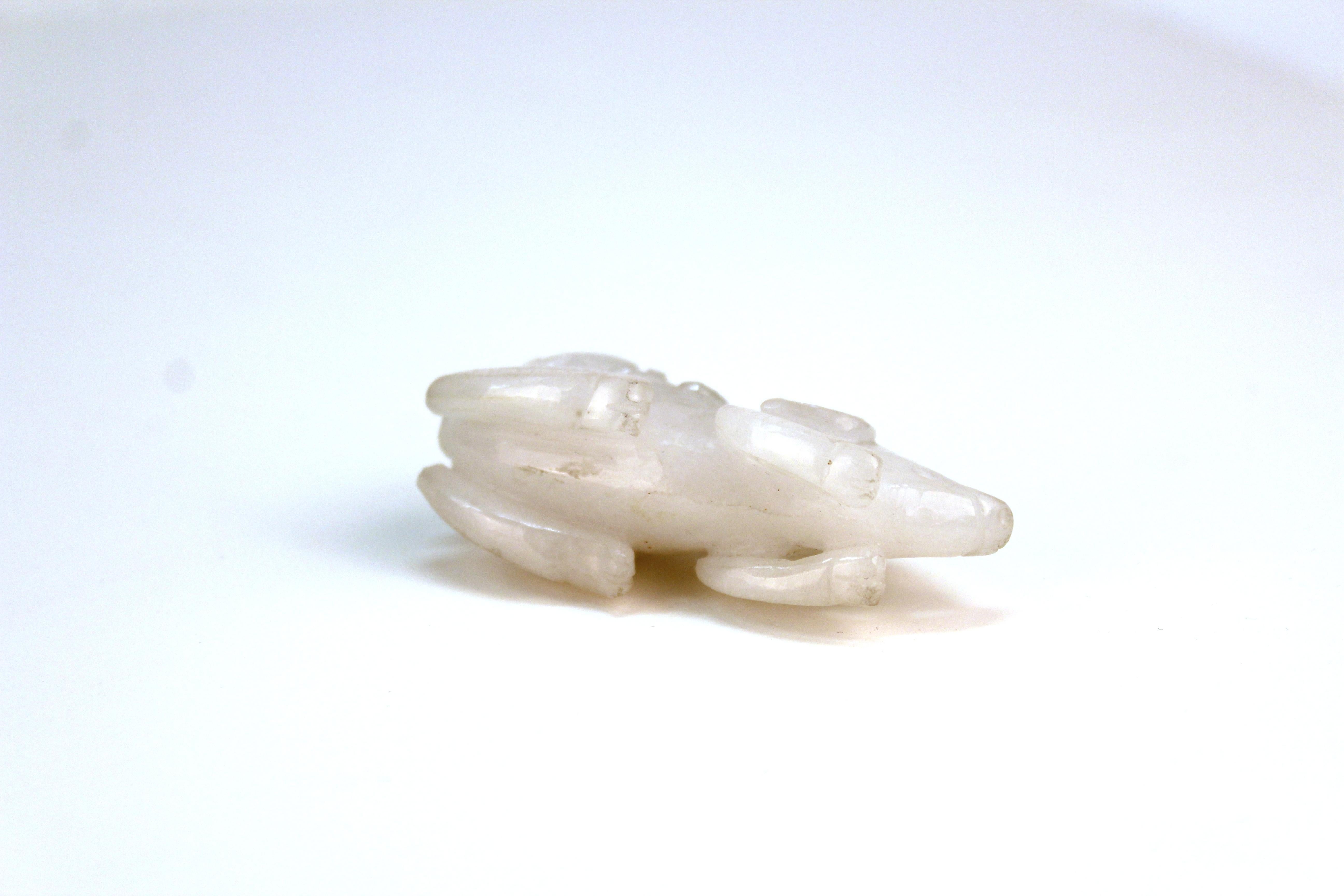Chinese White Jadeite Sculpture of a Small Pig with Bat 1