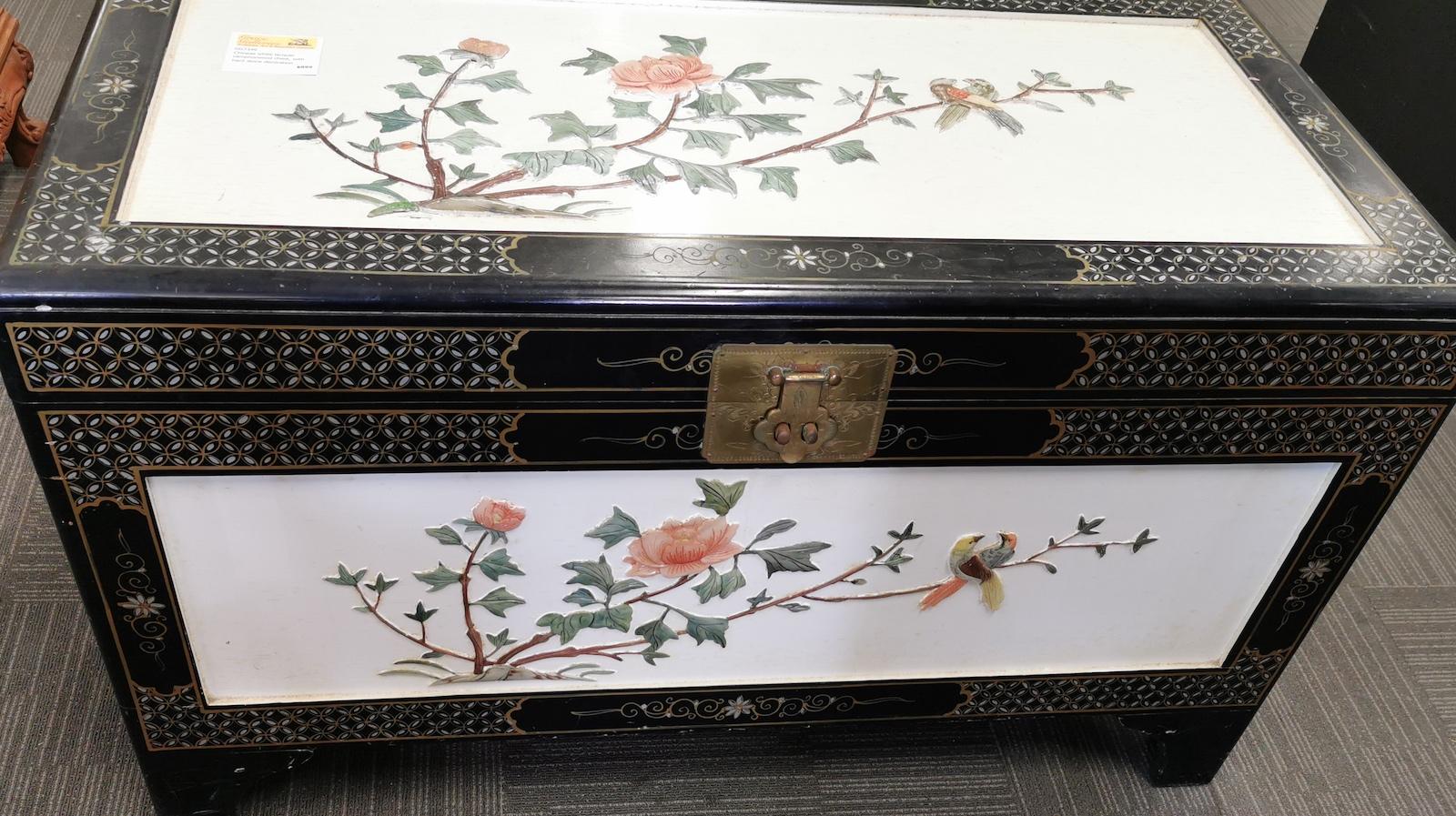 Chinoiserie Chinese White Lacquer Camphorwood Chest For Sale
