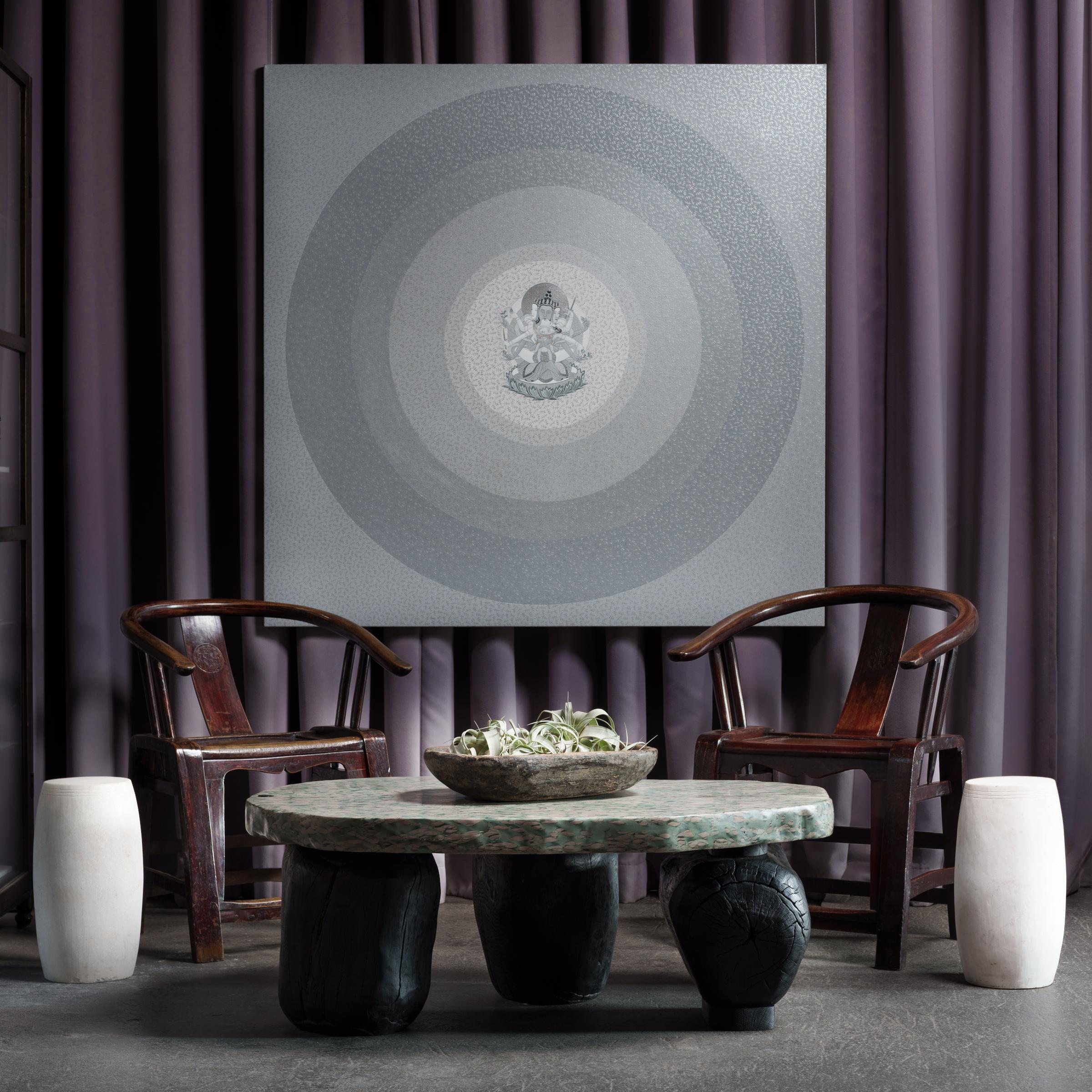 Tabouret tambour chinois en marbre blanc Bon état - En vente à Chicago, IL