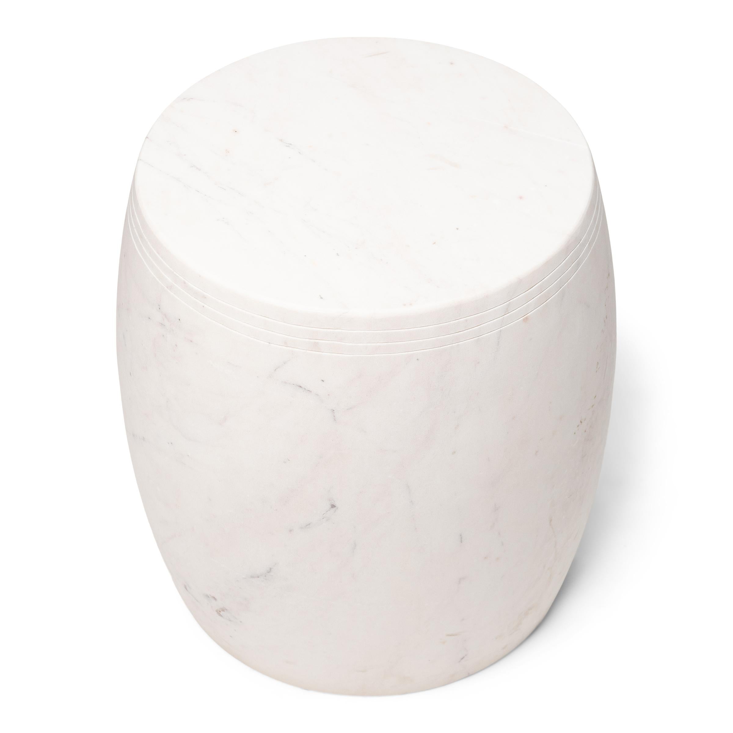 Minimaliste Table tambour chinoise en marbre blanc en vente