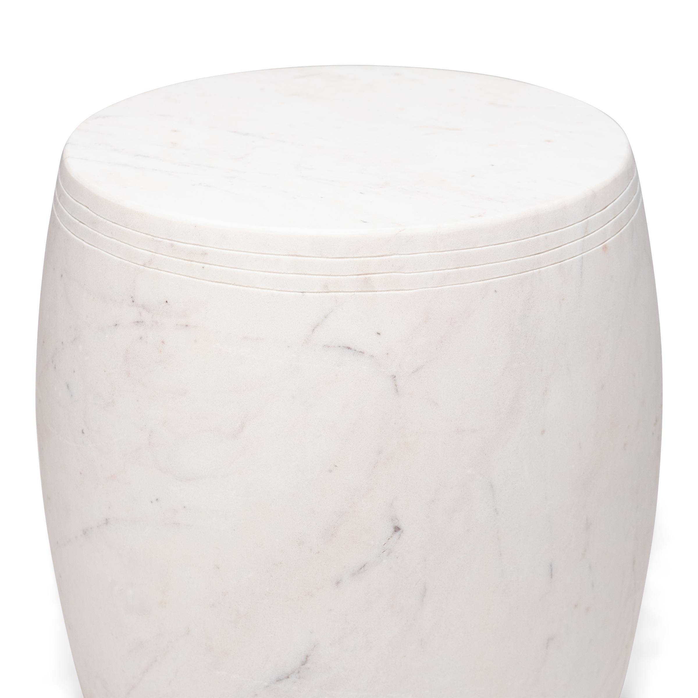 Chinois Table tambour chinoise en marbre blanc en vente