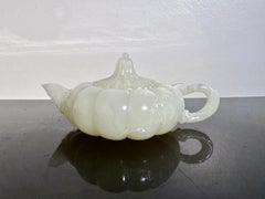Chinese White Nephrite Jade Melon Shaped Teapot, Late Qing Dynasty, China