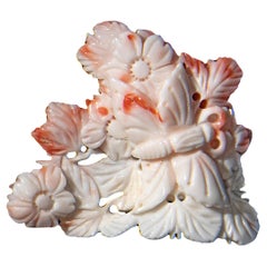 Chinese White & Orange Coral Butterfly Carving