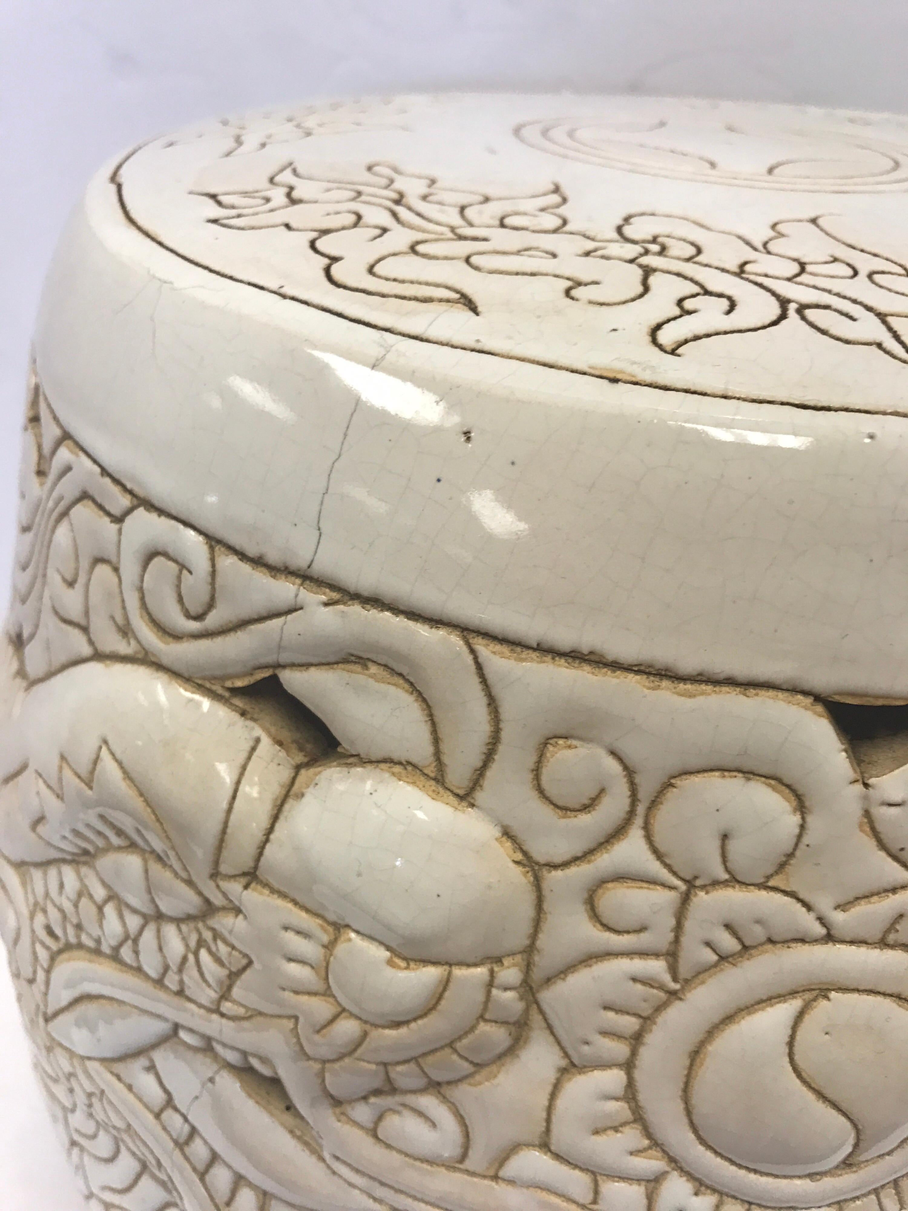 Chinese White Porcelain Dragon Garden Stool Seat 1