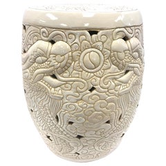 Retro Chinese White Porcelain Dragon Garden Stool Seat