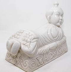 Chinese White Porcelain Pillow Ho Ho Boy Headrest c. 1950