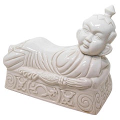 Chinese White Porcelain Pillow Ho Ho Boy Headrest c. 1950