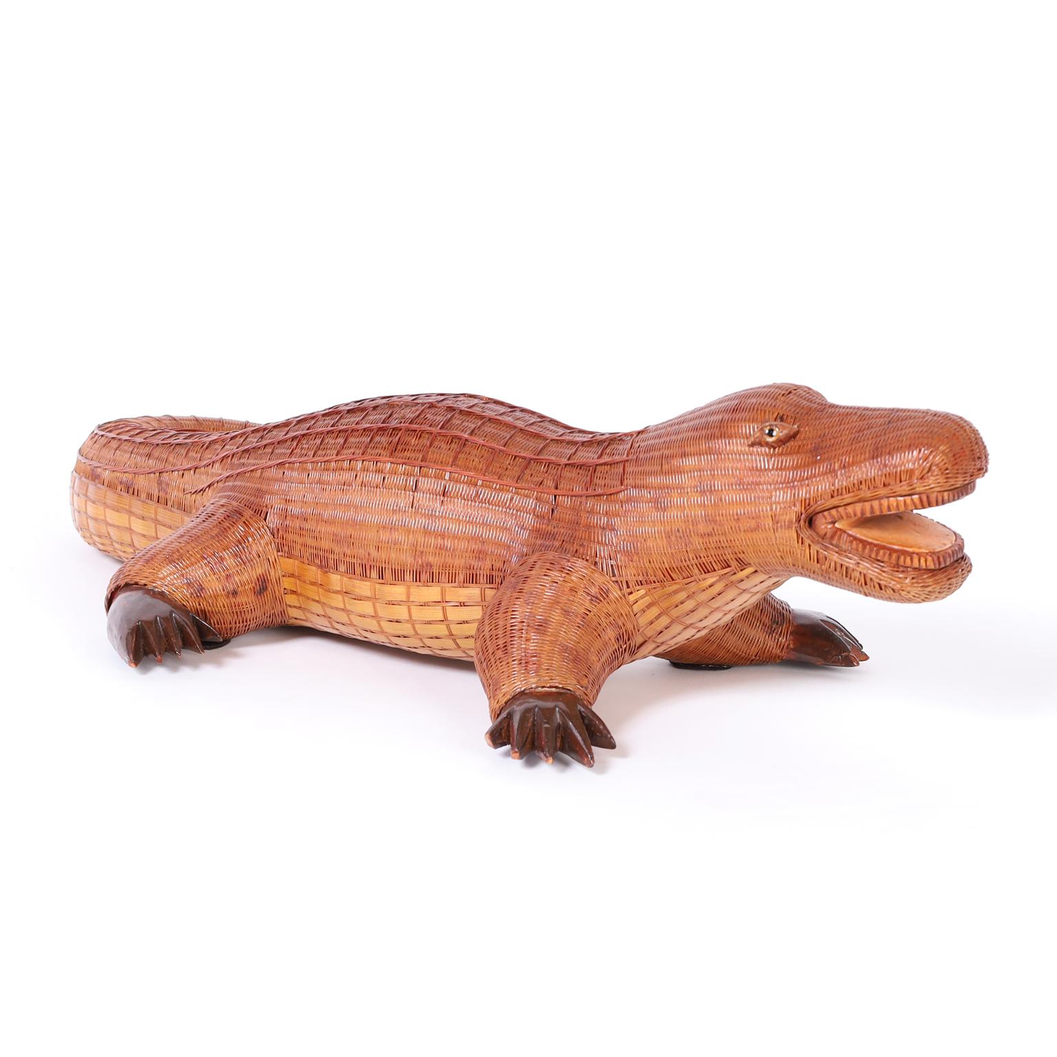 Hand-Woven Chinese Wicker Alligator