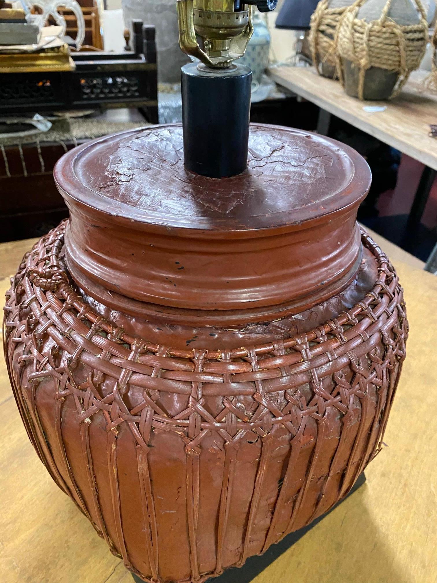 Hand-Woven Chinese Wicker Basket Lamp