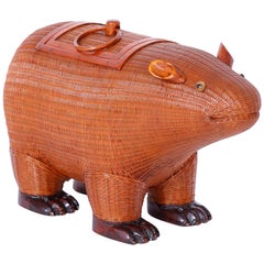 Vintage Chinese Wicker Capybara Animal