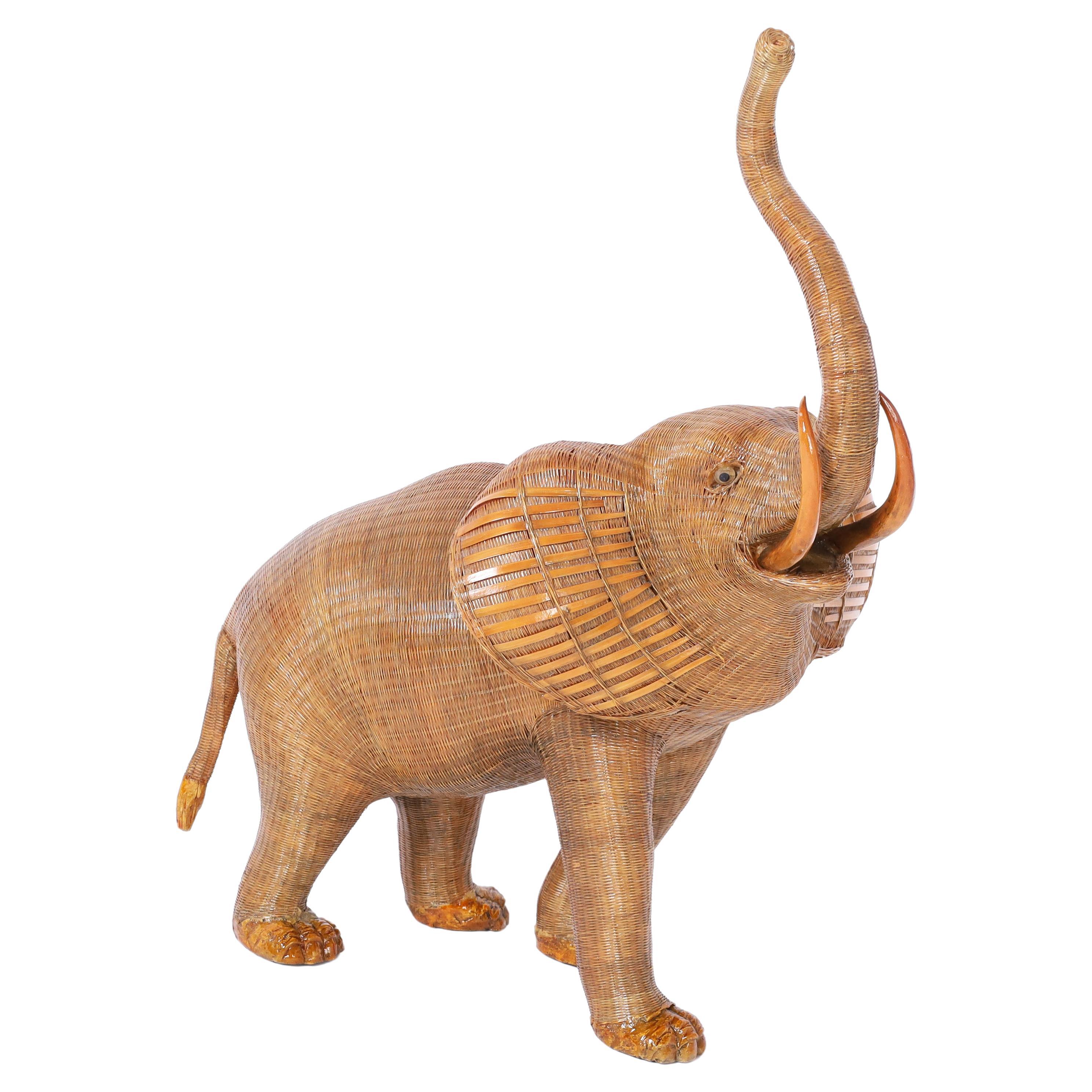 Chinese Wicker Elephant Box from the Shanghai Collection For Sale