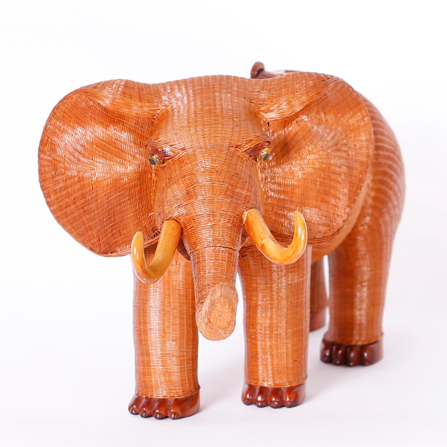 Chinese Wicker Elephant In Good Condition In Palm Beach, FL