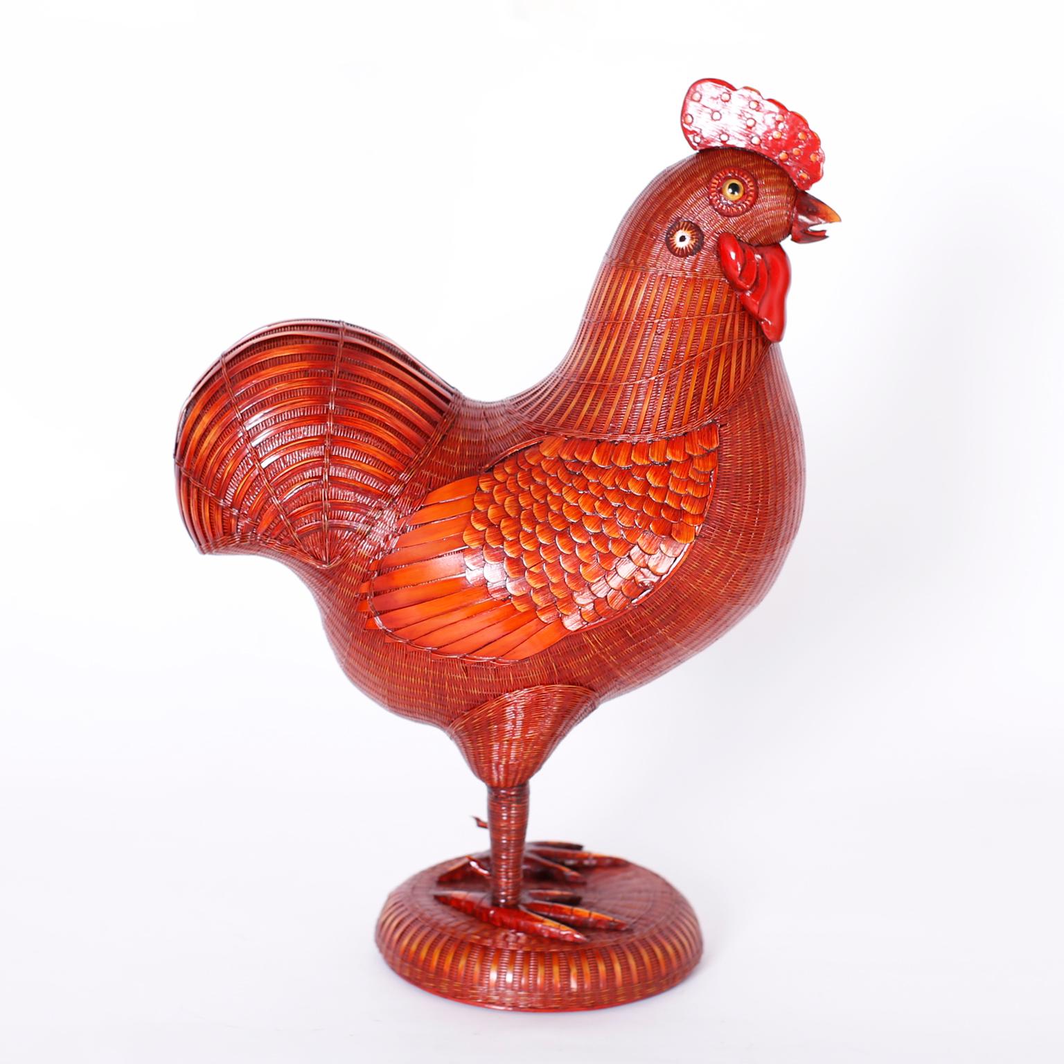 Hand-Woven Chinese Wicker Rooster For Sale