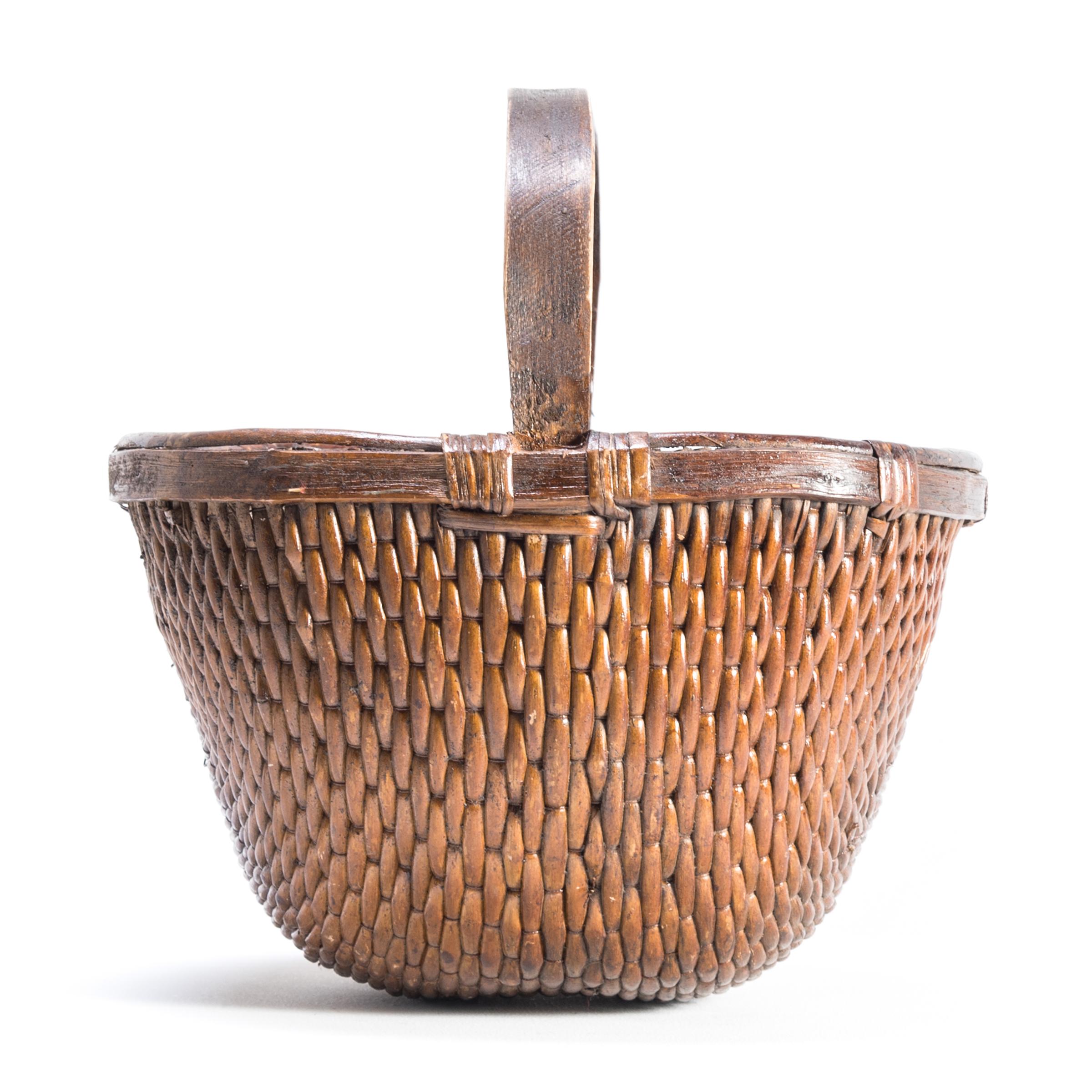 Hand-Woven Chinese Willow Market Basket, circa 1900