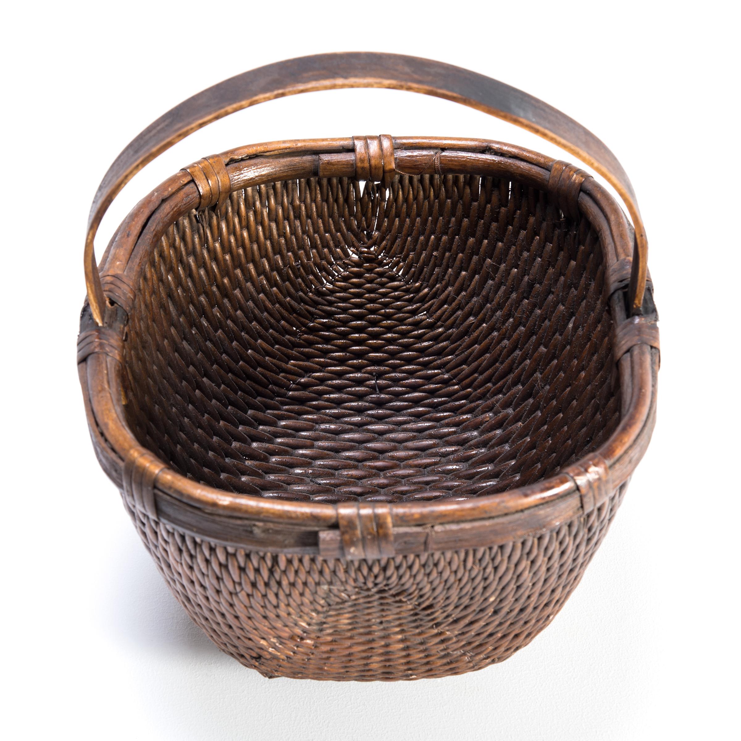 Organic Modern Chinese Willow Market Basket, circa 1900