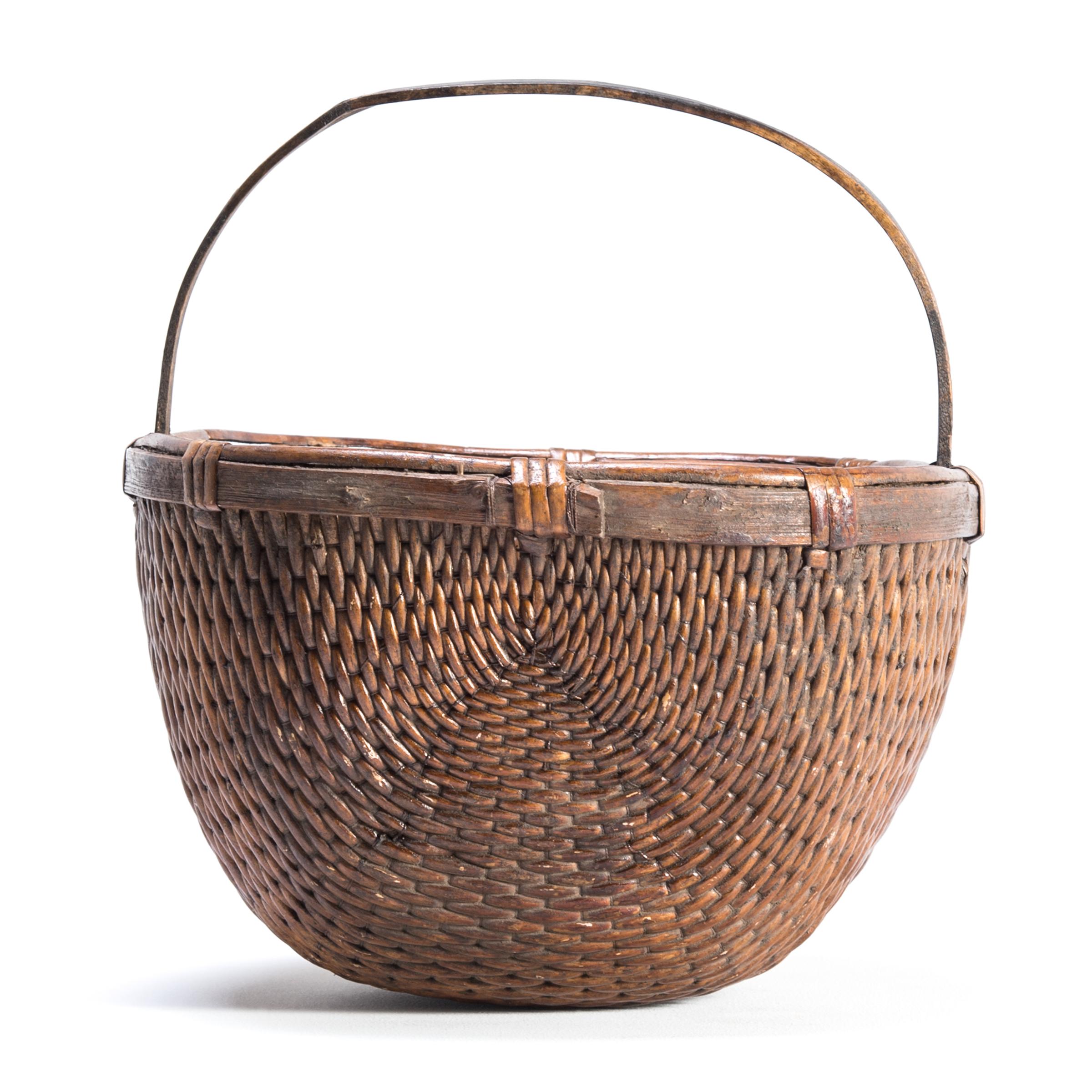 Hand-Woven Chinese Willow Market Basket, circa 1900