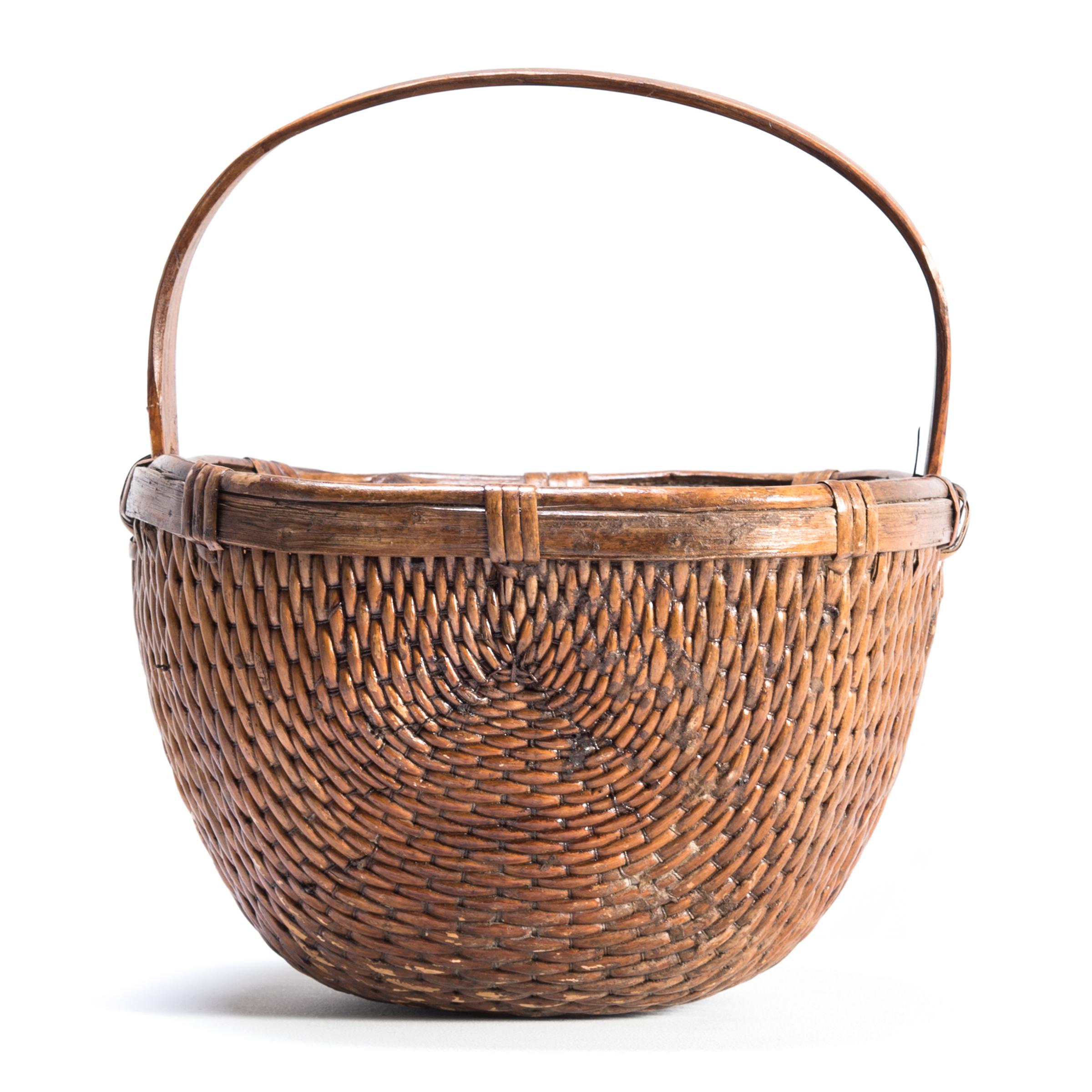 Hand-Woven Chinese Willow Market Basket, circa 1900