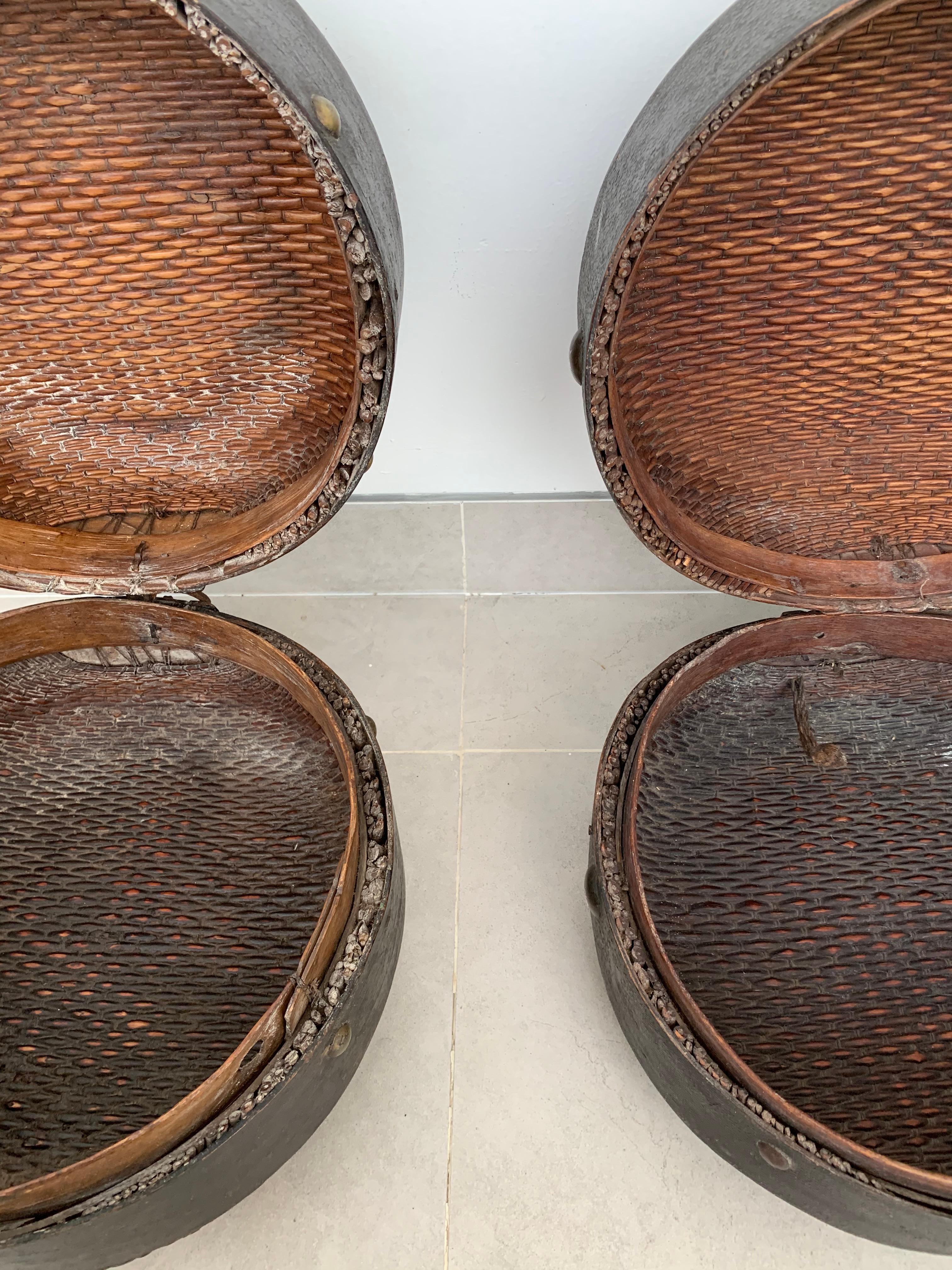 Chinese Willow Read Hat Box Pair, Early 20th Century 9