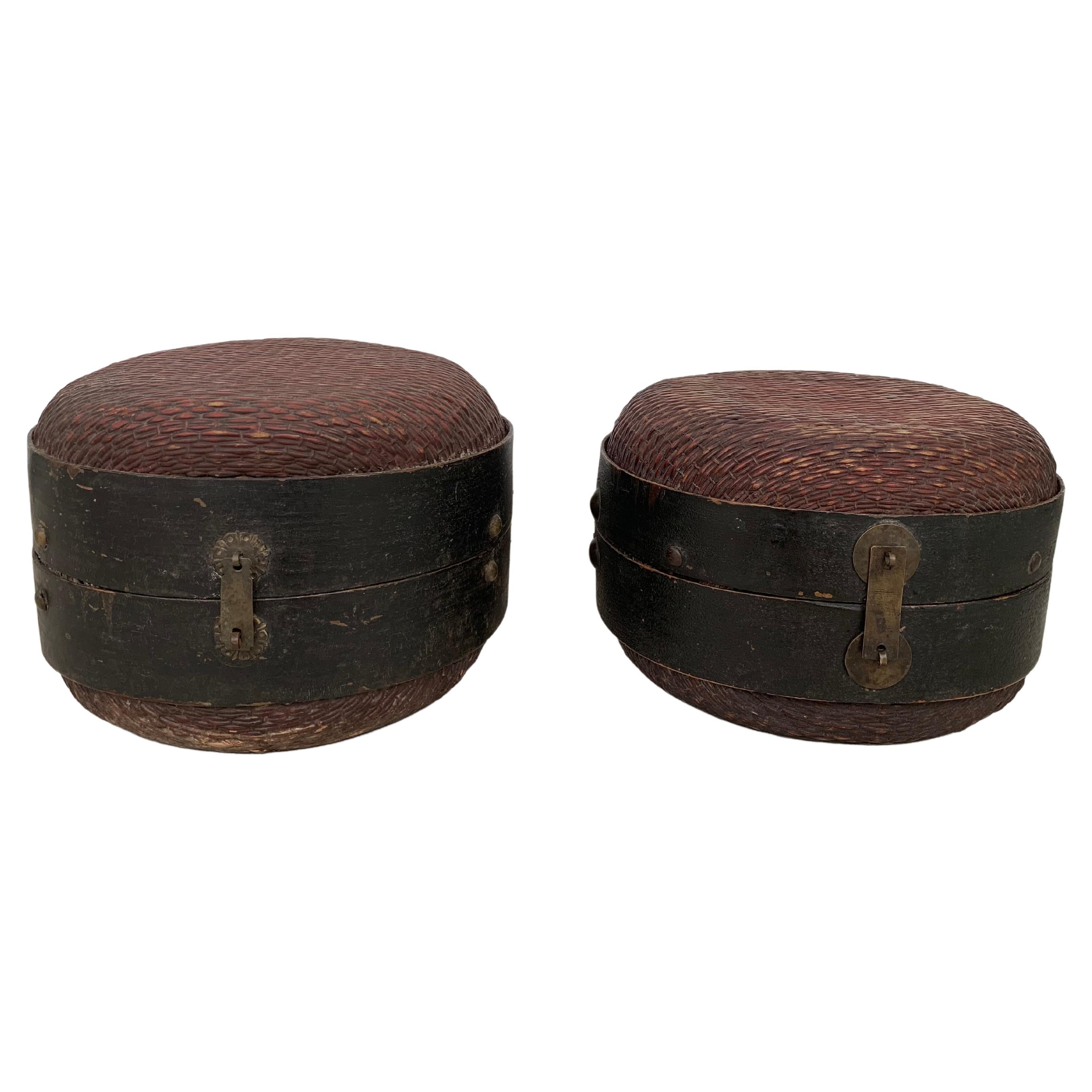 Chinese Willow Read Hat Box Pair, Early 20th Century
