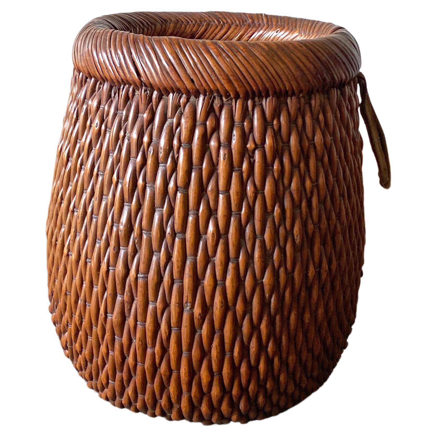 Chinese Willow Reed Grain Basket, Mid20th Century at 1stDibs