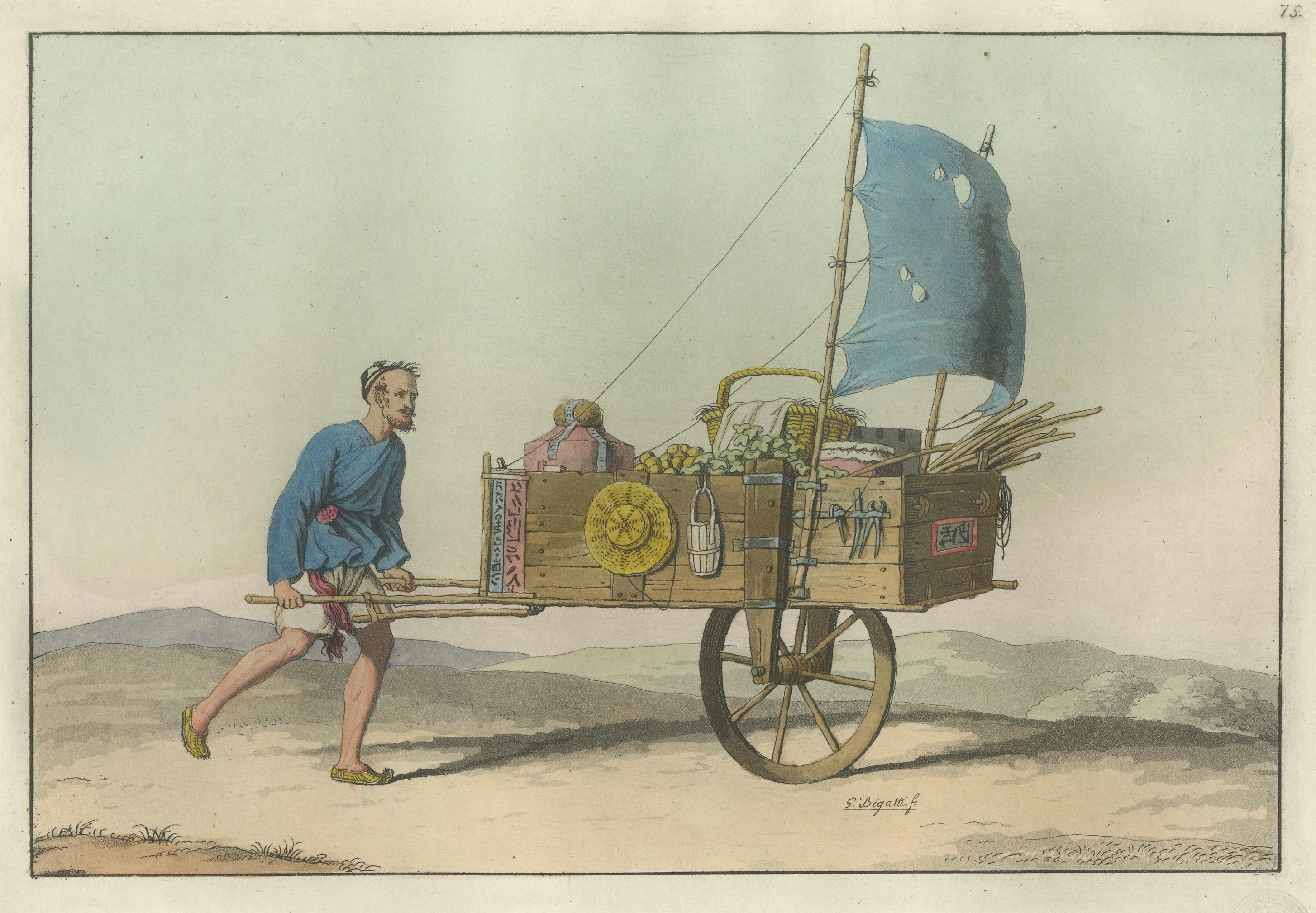 Chinese Wind Chariot Merchant – Ferrario Costume Print, Hand-Colored c.1815
