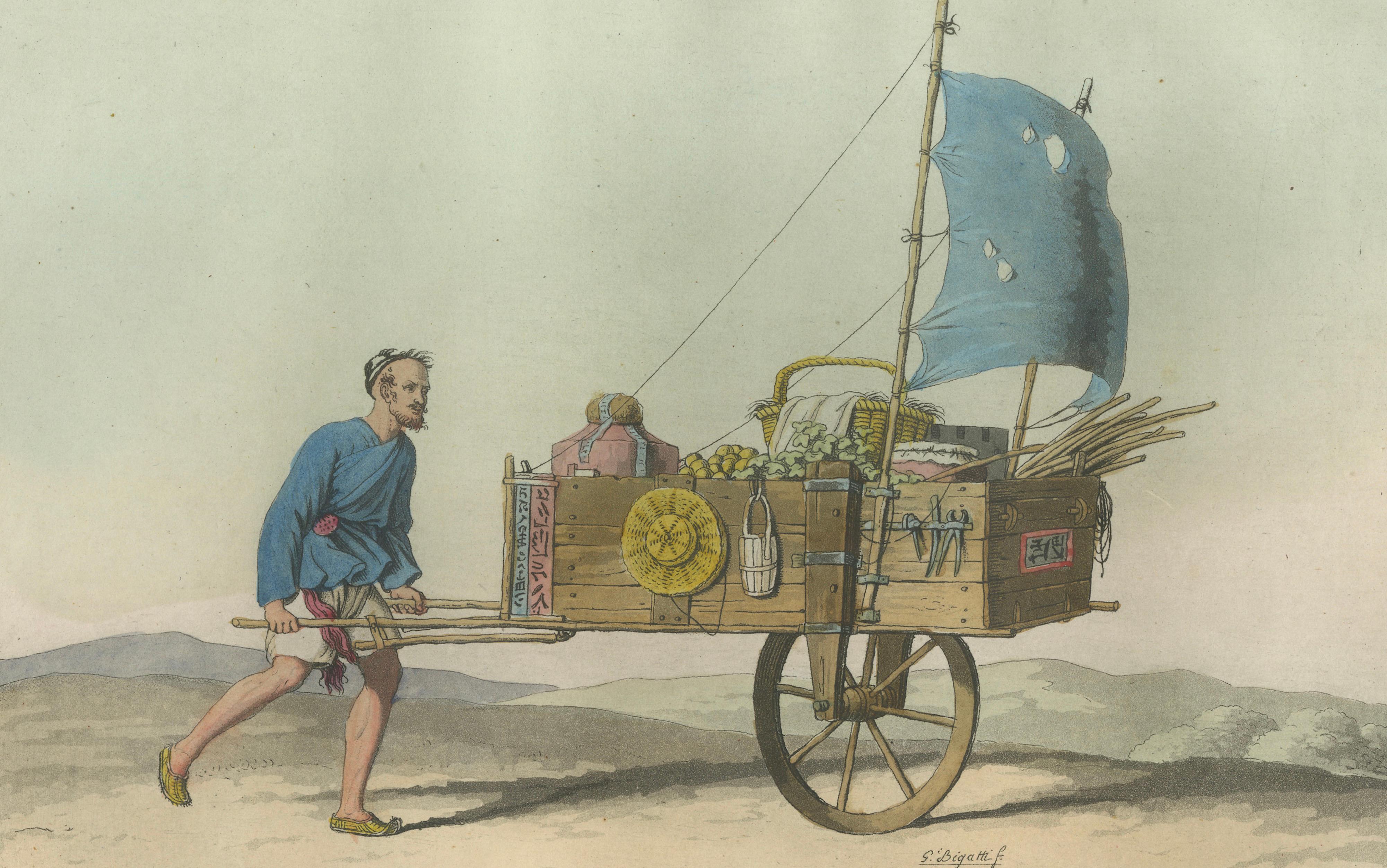 Chinese Wind Chariot Merchant – Ferrario Costume Print, Hand-Colored c.1815